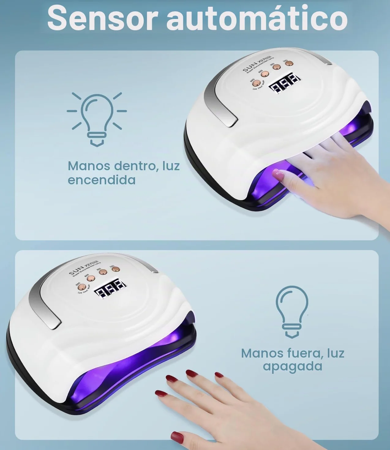 Lámpara de Uñas UV LED 380W, 81 Lámparas, Secadora Rápida con Temporizador y Pantalla LCD para Gel