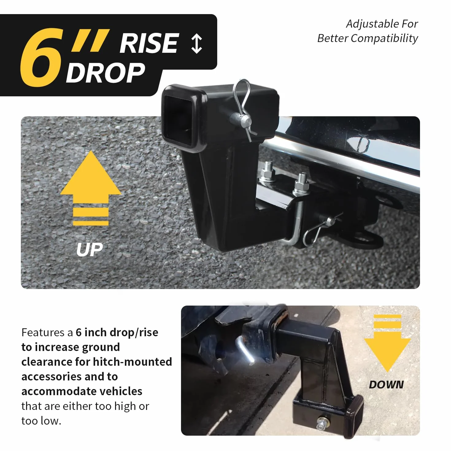 MAXXHAUL 50650 Elevador de Enganche de Remolque para receptores de 5,1 cm con 15,2 cm Alto/caída