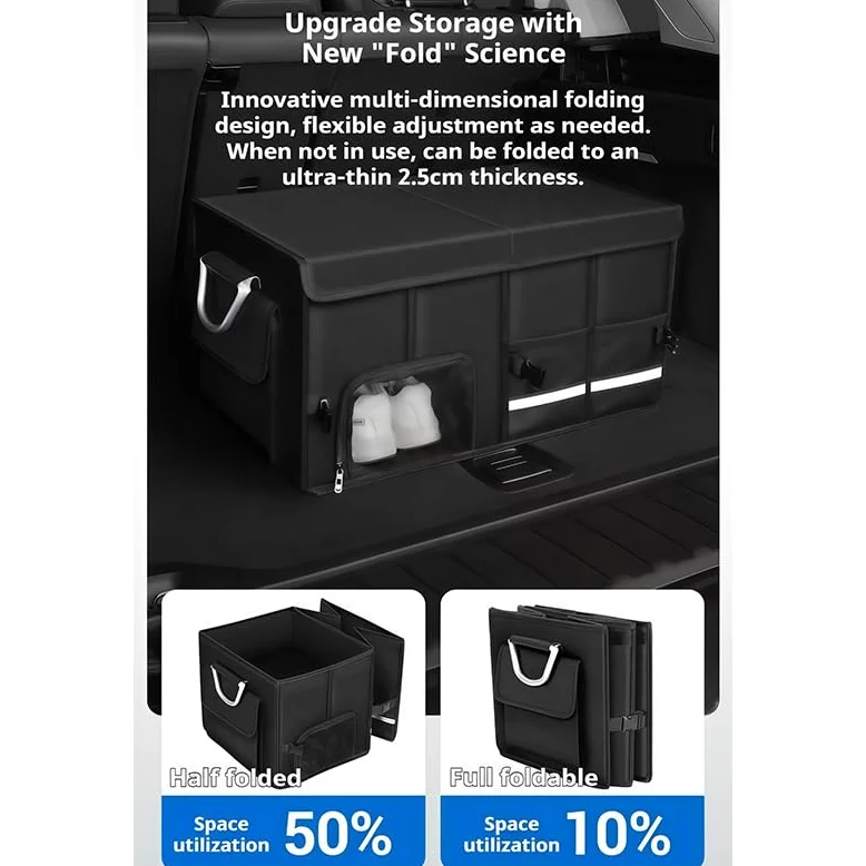 Organizador de Maletero de Coche para Fiat Grande Punto/Punto EVO/Punto MK3 Caja de Almacenamiento Plegable de Nylon Bolsa de Carga para Auto con Compartimento para Zapatos y Redes,Black