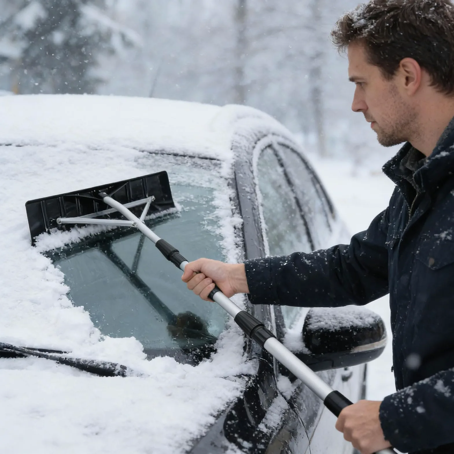 Herramienta de limpieza de nieve con mango extensible de 4,8 m y cabezal multifunción para coches y techos, removedor de hielo para vehículos