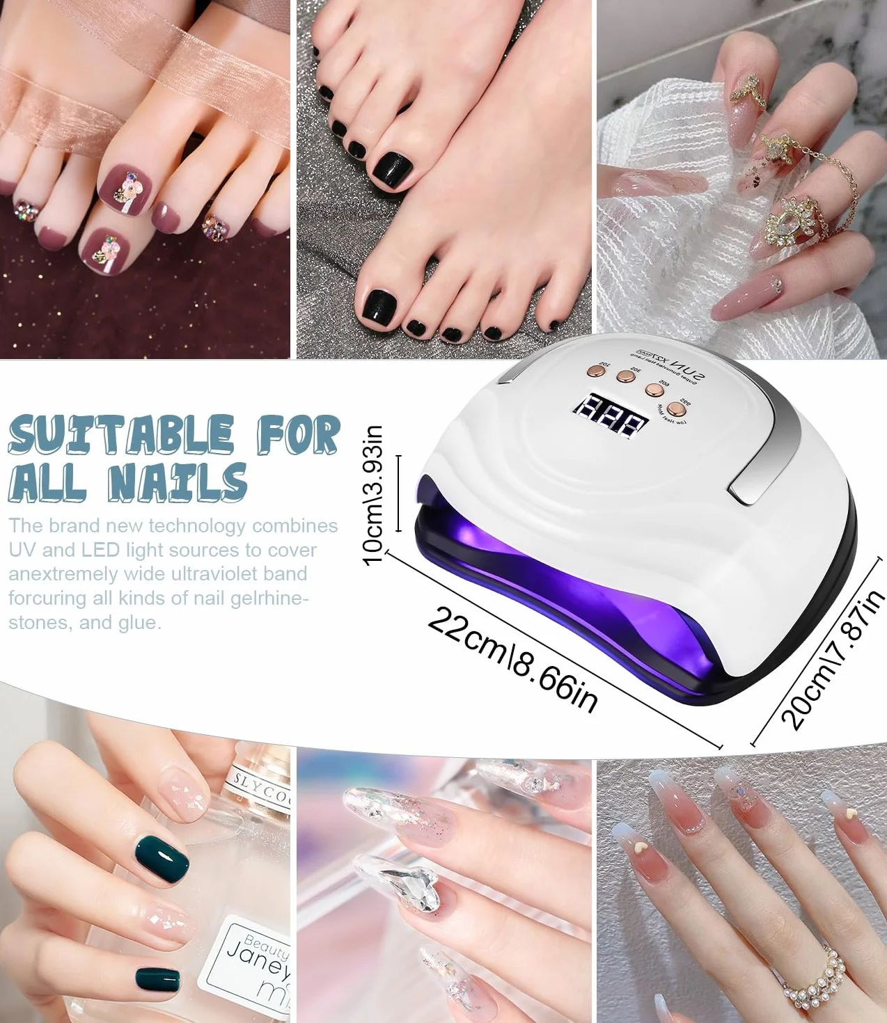 Lámpara de Uñas UV LED 380W, 81 Lámparas, Secadora Rápida con Temporizador y Pantalla LCD para Gel