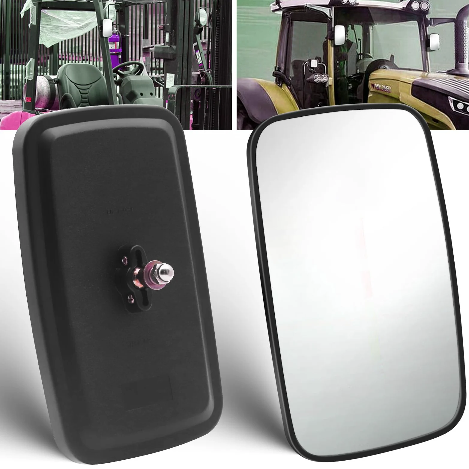 Espejo retrovisor universal para carretilla elevadora, espejo retrovisor de gran angular para recolocación de tractores de camiones (paquete de 2, negro)