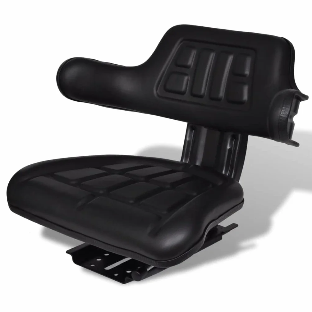 Asiento de tractor con respaldo y reposabrazos negro, marco de acero, funda de poliéster, 43 x 60 x 49 cm, 150 mm de ajuste longitudinal, montaje flexible para tractor, tractor cortacésped