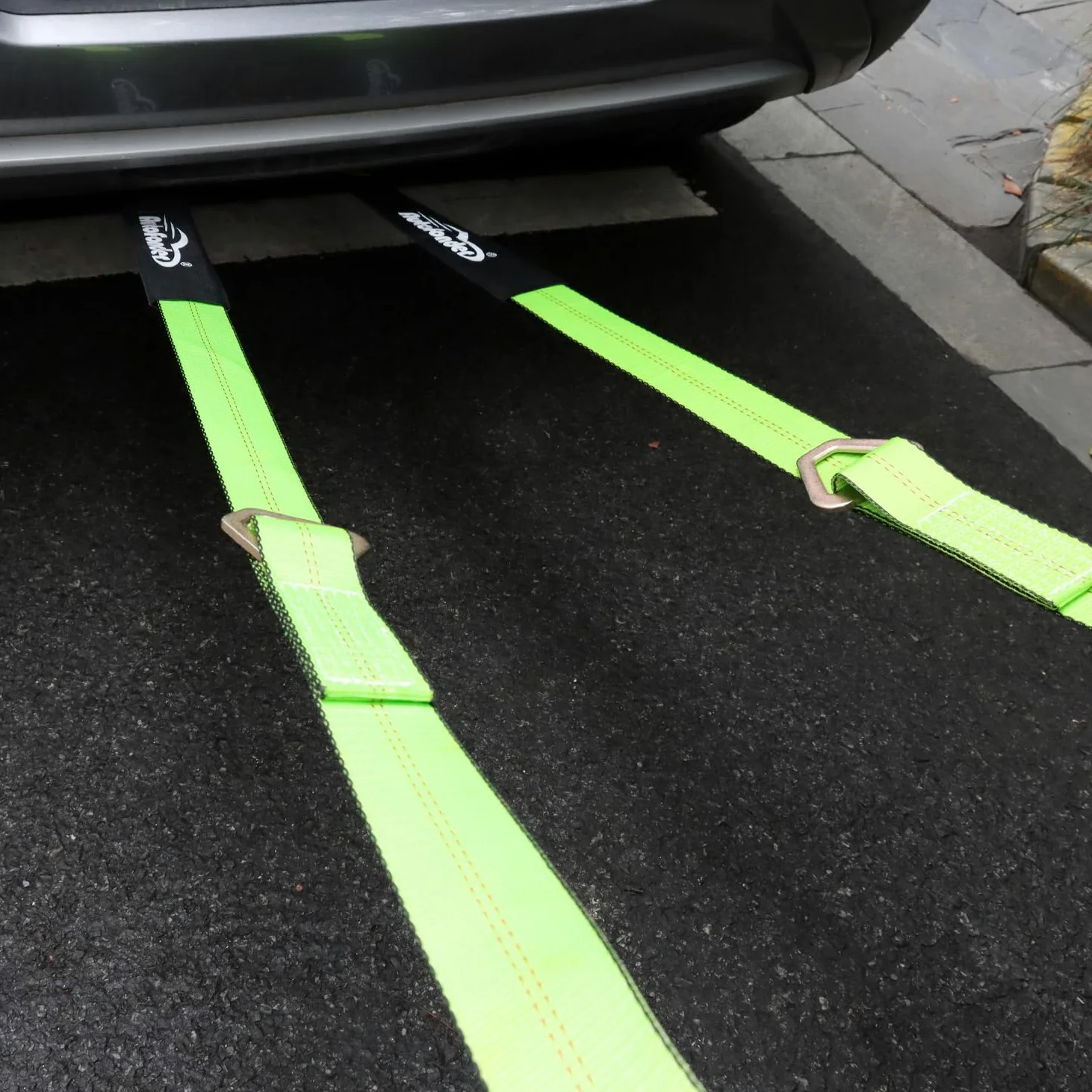Correa de Brida en V de 2 Pulgadas x 4 pies con Ganchos a presión con Funda Cordura y 2 Correas de Eje de 2 x 36 Pulgadas, Anillo en D Medio, para Transporte de automóviles, rollback, Cama