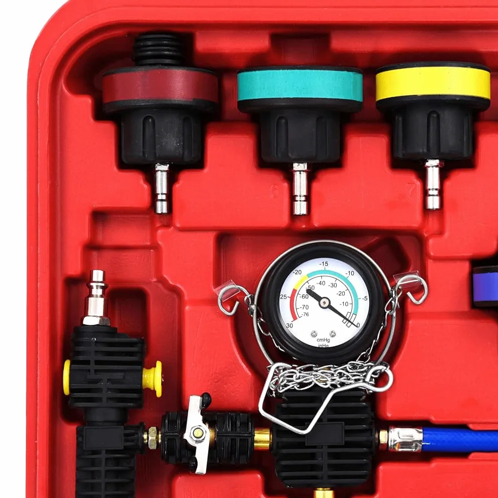 Comprobador de presión de 28 piezas para sistema de refrigeración y tapa del radiador con función de vacío, juego de herramientas para mantenimiento del vehículo, diagnóstico, detección de