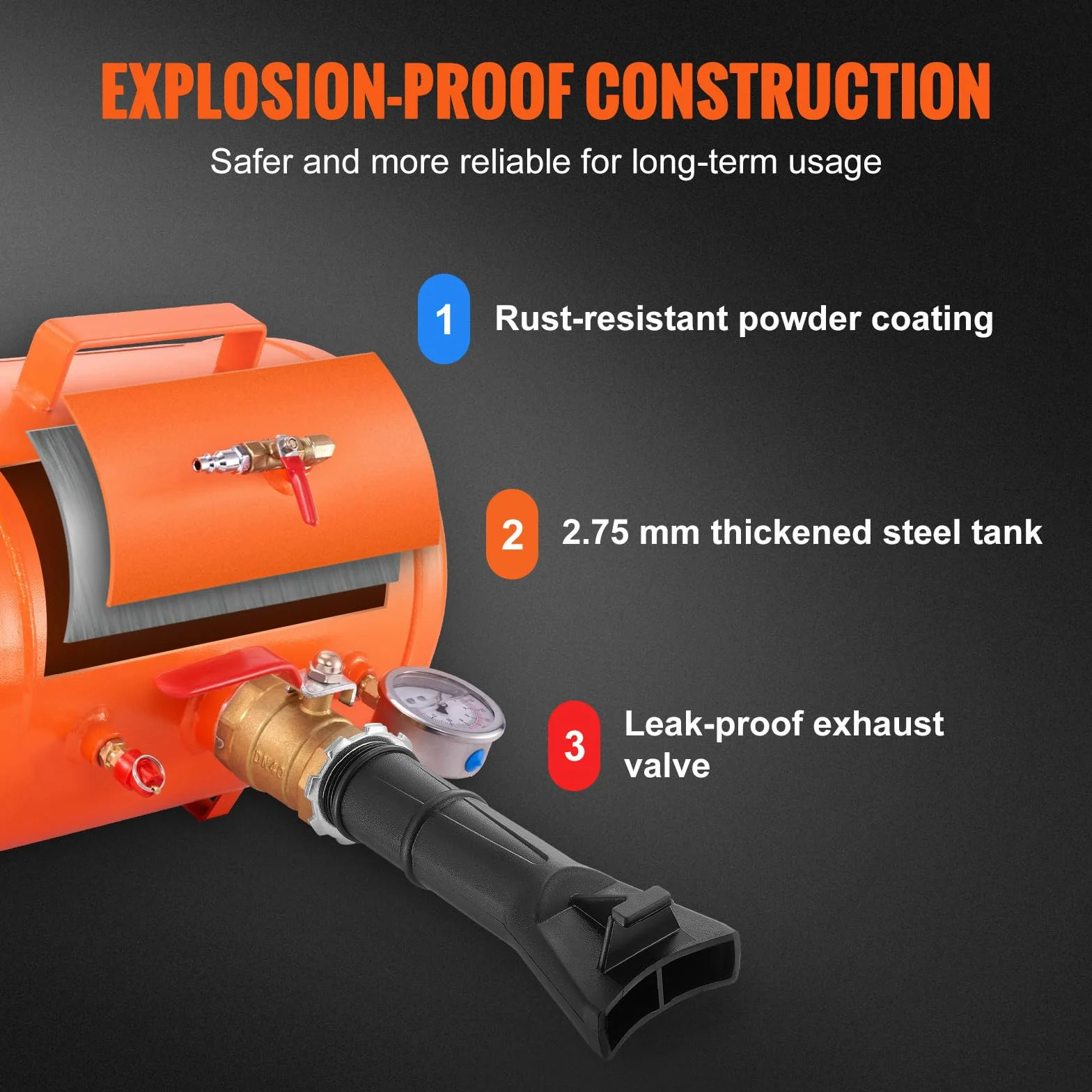 VEVOR Inflador de talones de neumáticos Inflador de neumáticos Rompetalones 19L 400x535x295mm Colocador de talones de neumáticos 85-116psi Inflador de impactos de neumáticos para automóviles