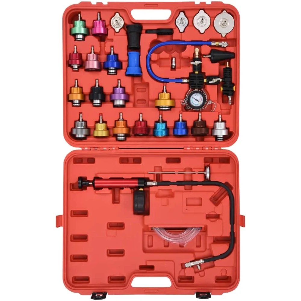 Comprobador de presión para sistema de refrigeración y tapa del radiador, 28 piezas, plástico, aleación de aluminio, 0 a 30 psi, para coche, coche, taller, mantenimiento, diagnóstico y