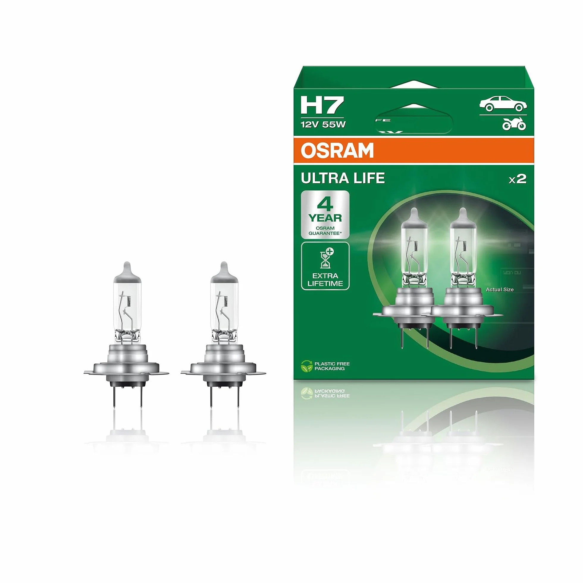 OSRAM ULTRA LIFE H7 Lámparas Halógenas Faros Caja Plegable 2 Unidades