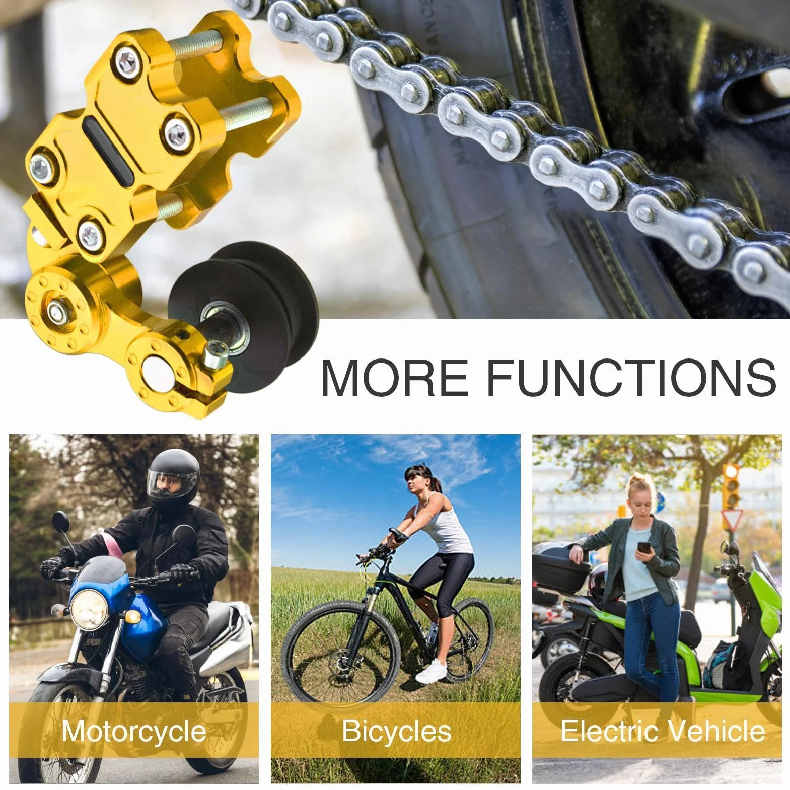 Ajustador de cadena de motocicleta,Herramienta de ajuste de cadena Motocicleta, Ajuste de cadena modificado con guía de tensión automática, Herramienta de engranajes de modificación de cadena