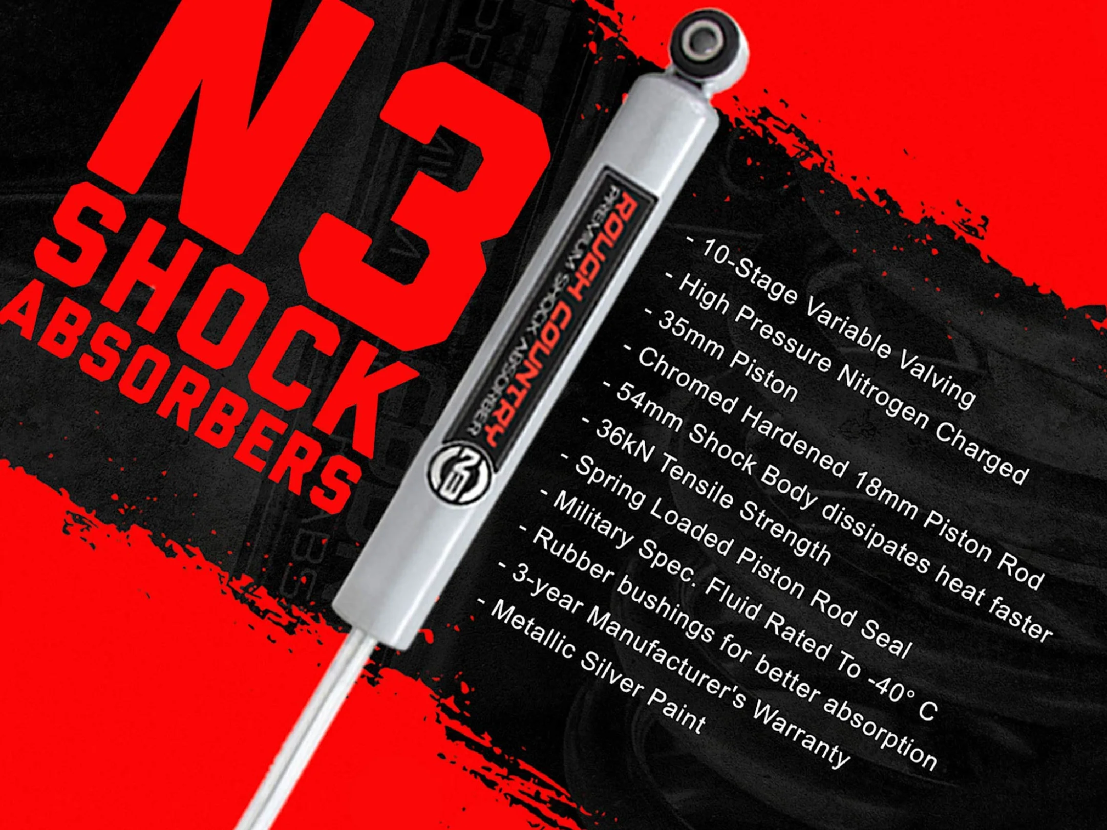 Rough Country Amortiguadores traseros N3 de 3.5-5 pulgadas para Jeep Wrangler JK 07-18 - 23149_A