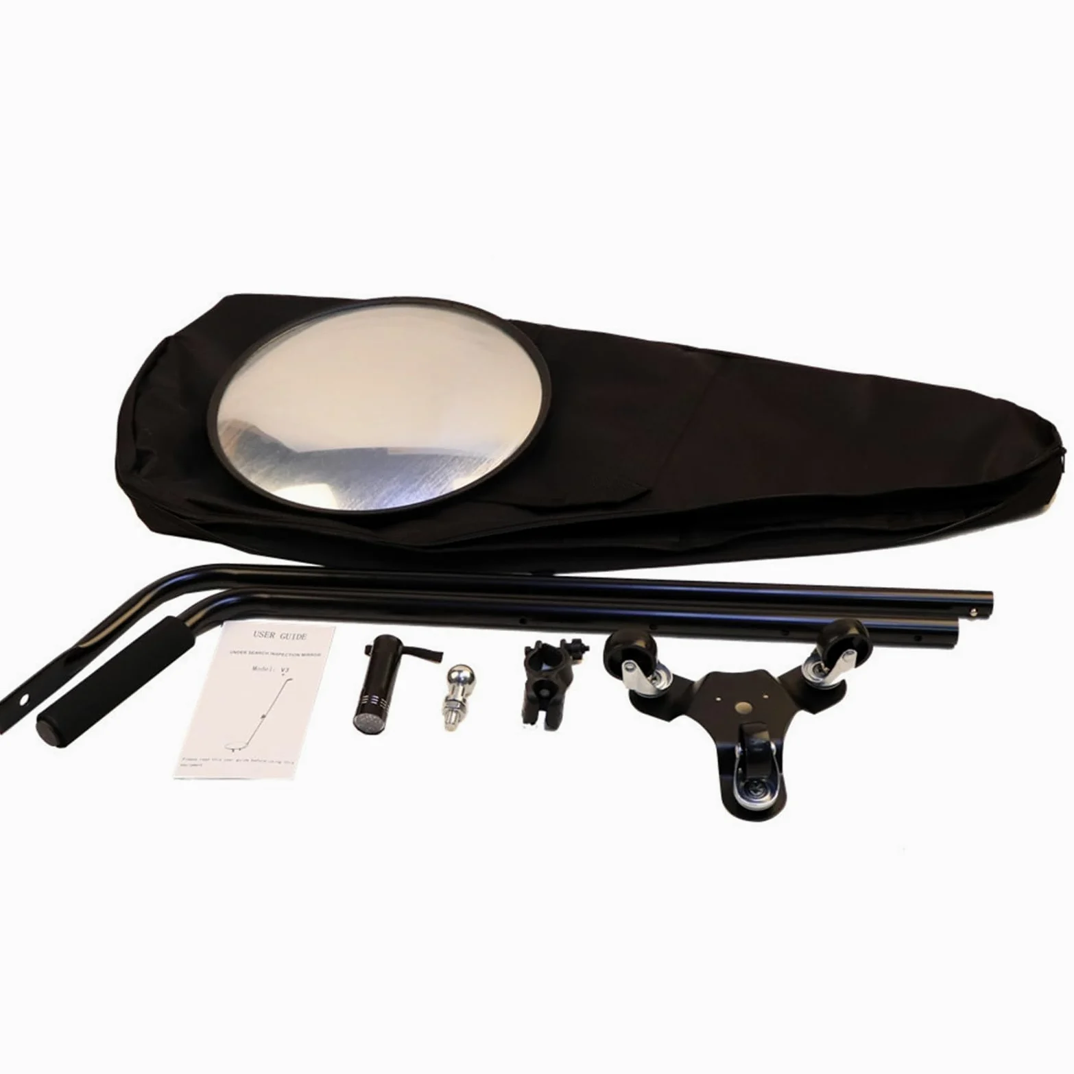Espejo de Inspección de Bajo Vehículo, Espejo de Seguridad con Aumento y Ruedas, Luz LED y Asa, 30 cm de Diámetro, 2X de Aumento para Revisar el Chasis del Automóvil