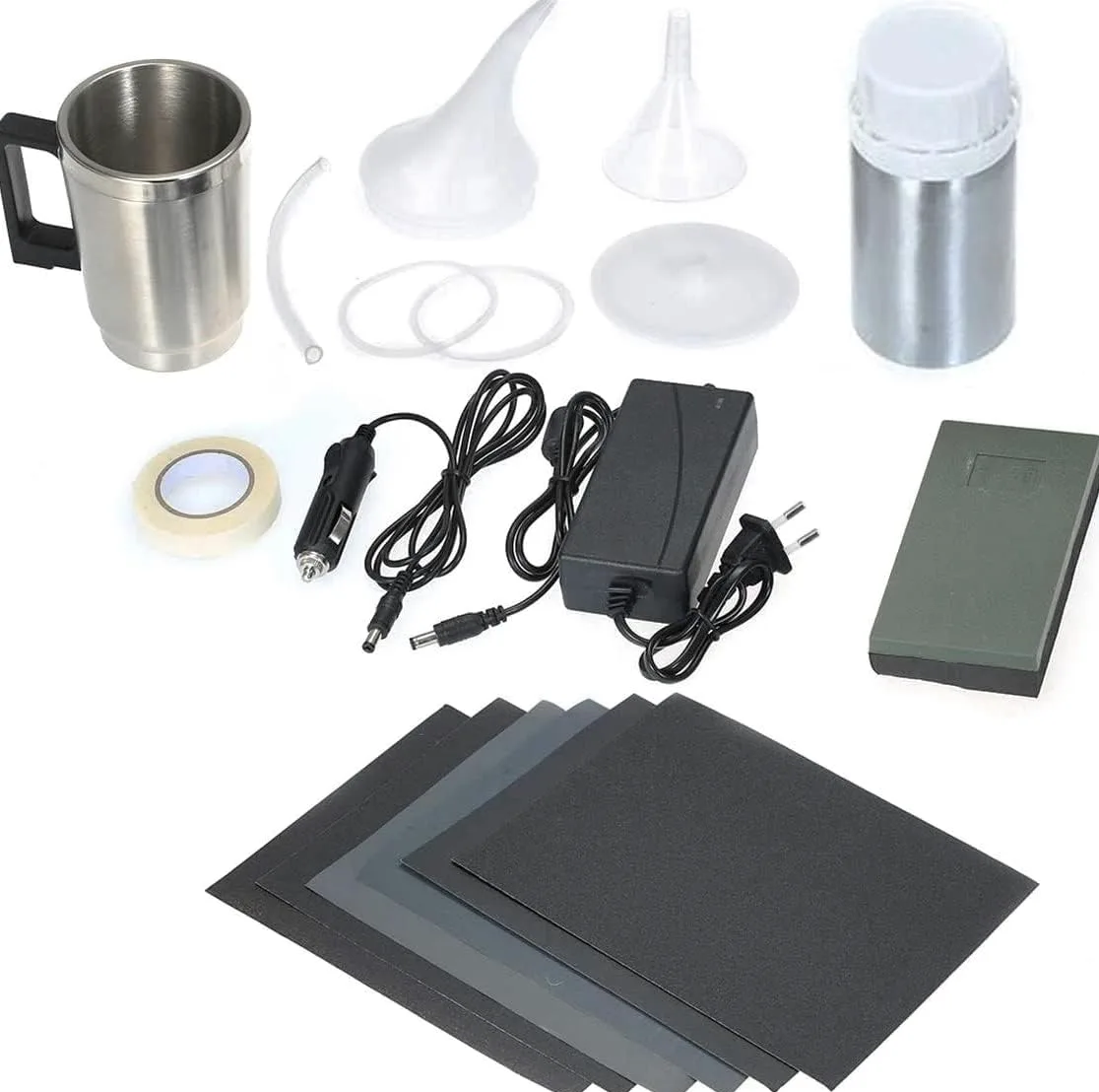 Kit Restauración Faros Coche Polímero Líquido 800ml con Lijas Cinta Vaporizador y Accesorios Completo