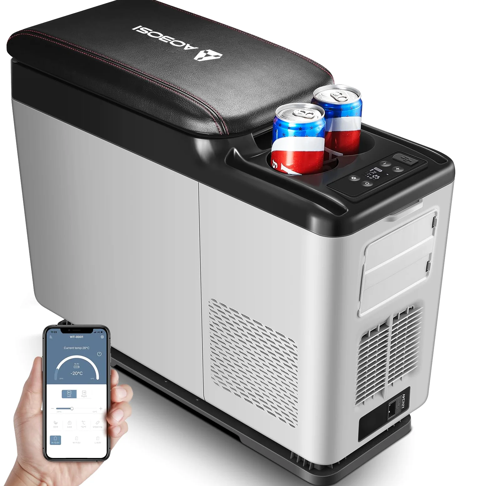 AAOBOSI 15L Nevera Portátil, Nevera 12V Compresor -20℃ a -20℃, Eléctrica Refrigerado para Coche, Camión, Barco y Autocaravana