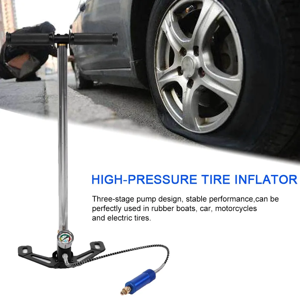 Bomba de Alta Presión 30mpa/40mpa Inflador Manual de Neumáticos con Separador de Agua y Aceite para Automóviles, Motocicletas, Neumáticos de Goma para Botes Acero Inoxidable, Plegable, Diseño
