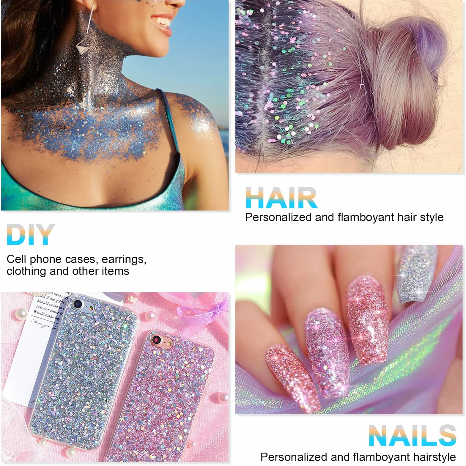 URAQT Purpurina Líquida Cara 50ml Gel Chunky Glitter Corporal Maquillaje Festival Halloween Plateado