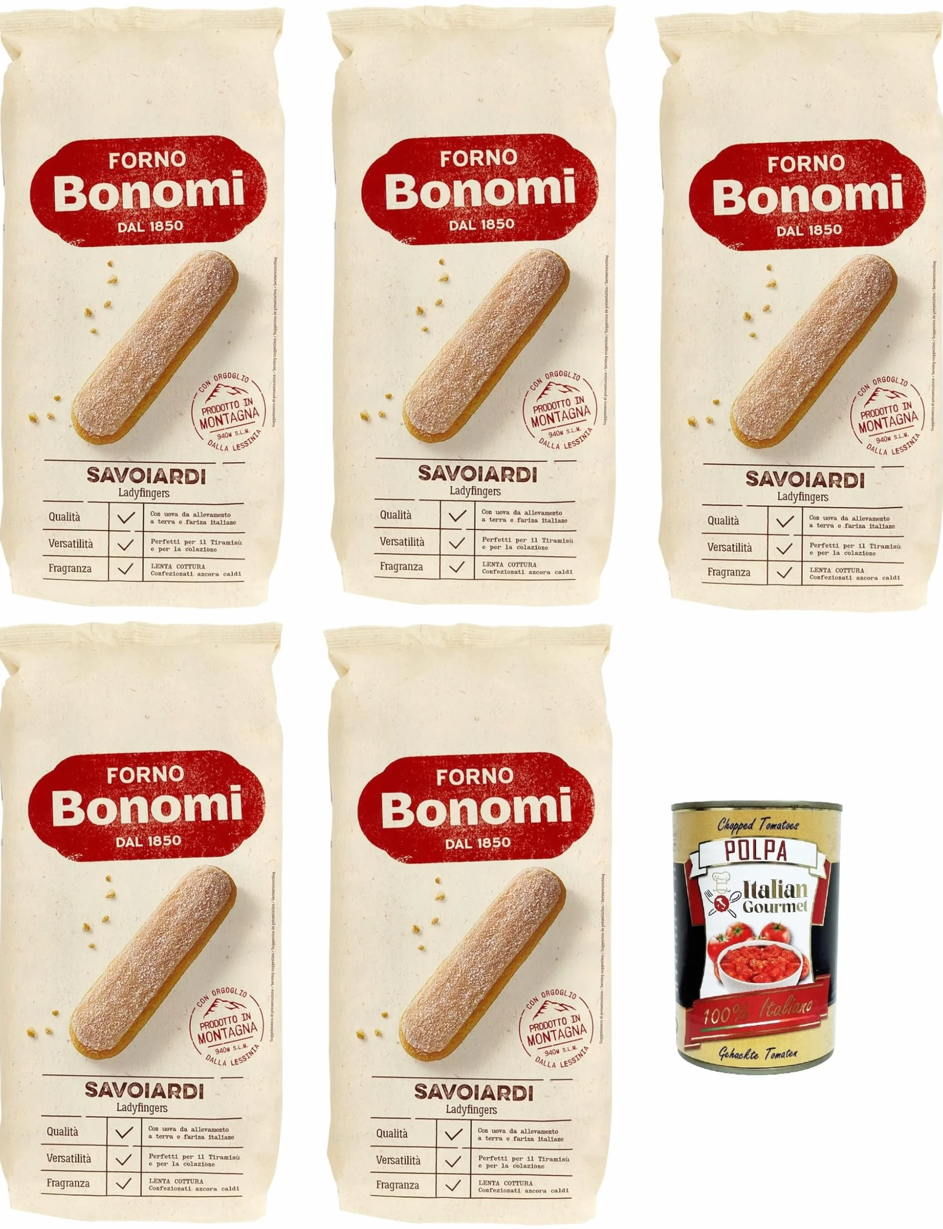 Forno Bonomi Savoiardi Galletas Italianas para Tiramisú 400 g + Polpa 400 g Lote 5