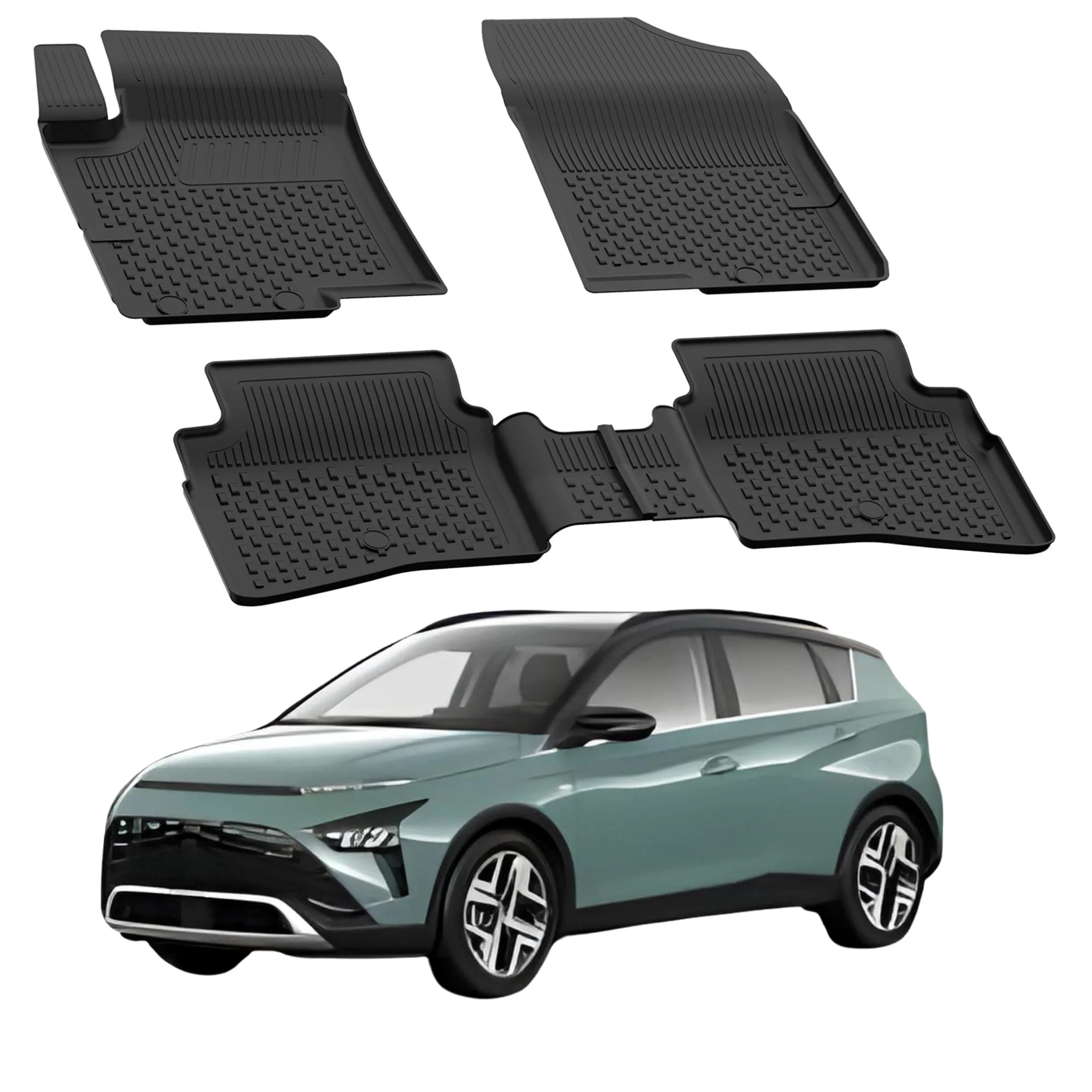 Sahler Alfombrillas de Coche compatibles con Hyundai Bayon 2021-2026 | 4.5D Premium TPE Goma Antideslizante Alfombrillas de Goma Impermeable Coche Coche Negro