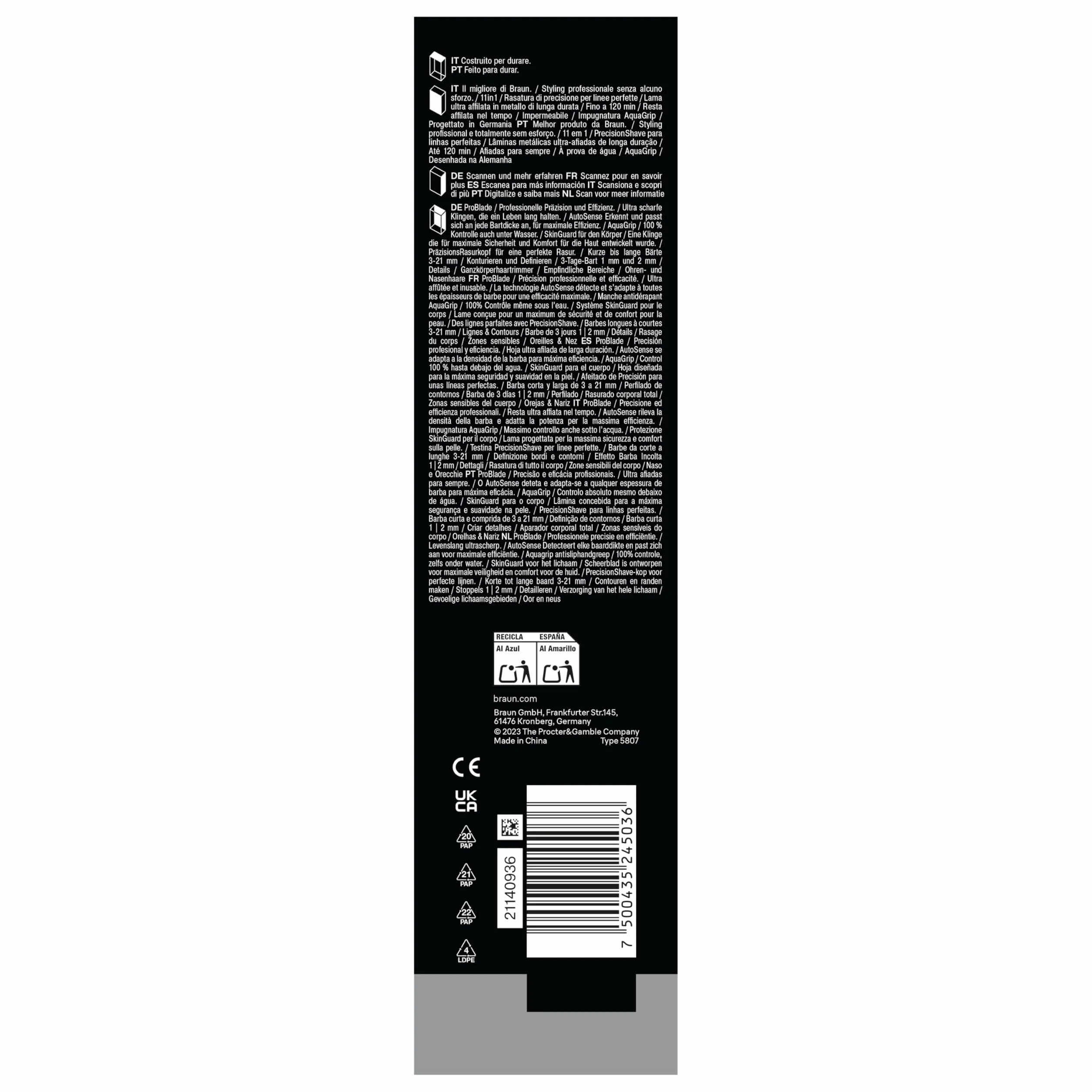 Braun Cortacésped eléctrico serie 7 AIO7540 11 en 1 inalámbrico batería recargable impermeable ProBlade