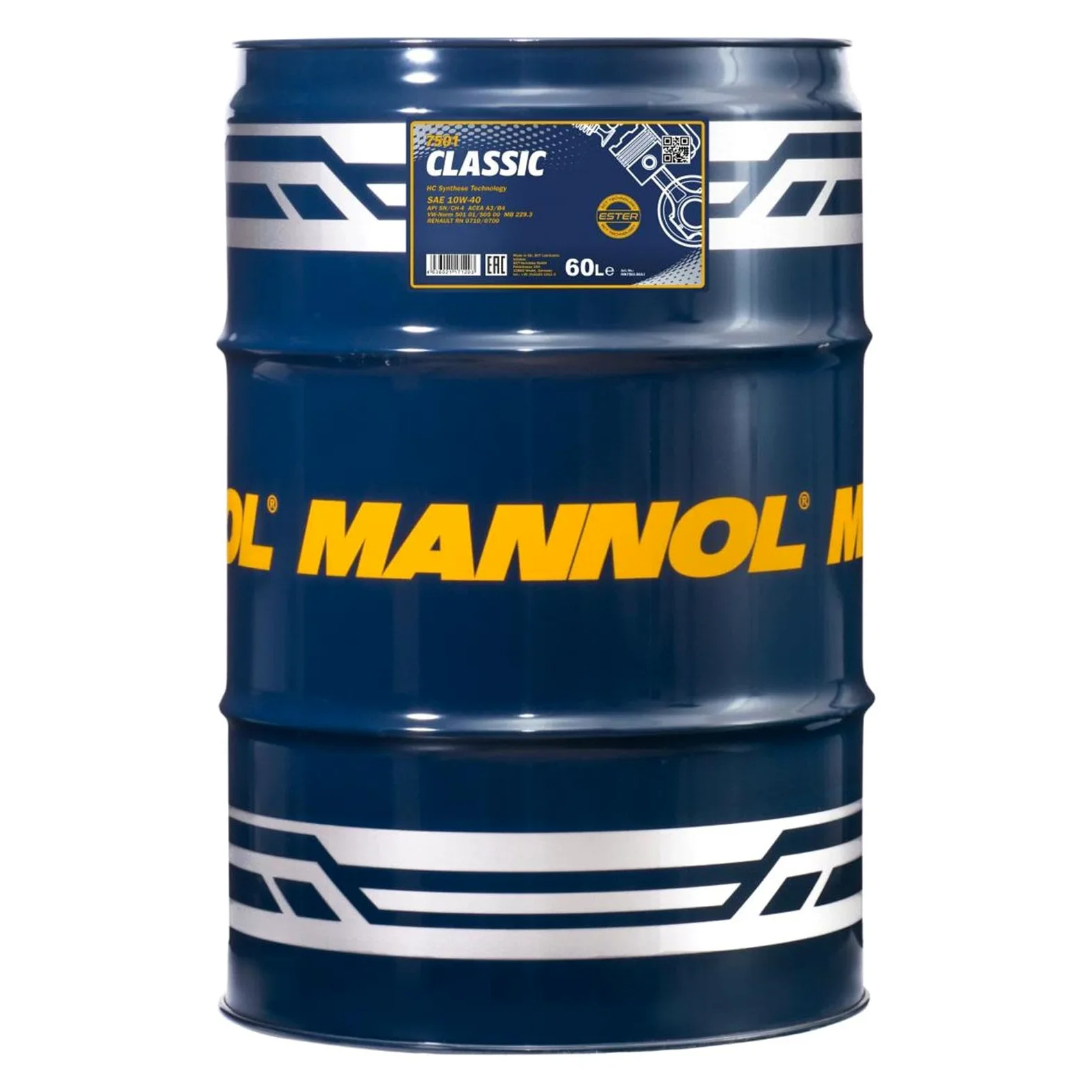 MANNOL Aceite de motor 10W-40 ContiClassic aceite parcialmente sintético ACEA A3/B4 API CH-4 API SN 60L Compatible con VW Polo V Hatchback 6R1, 6C1 up! Hatchback 121, 122, BL1, BL2, BL3, 123, TOYOTA