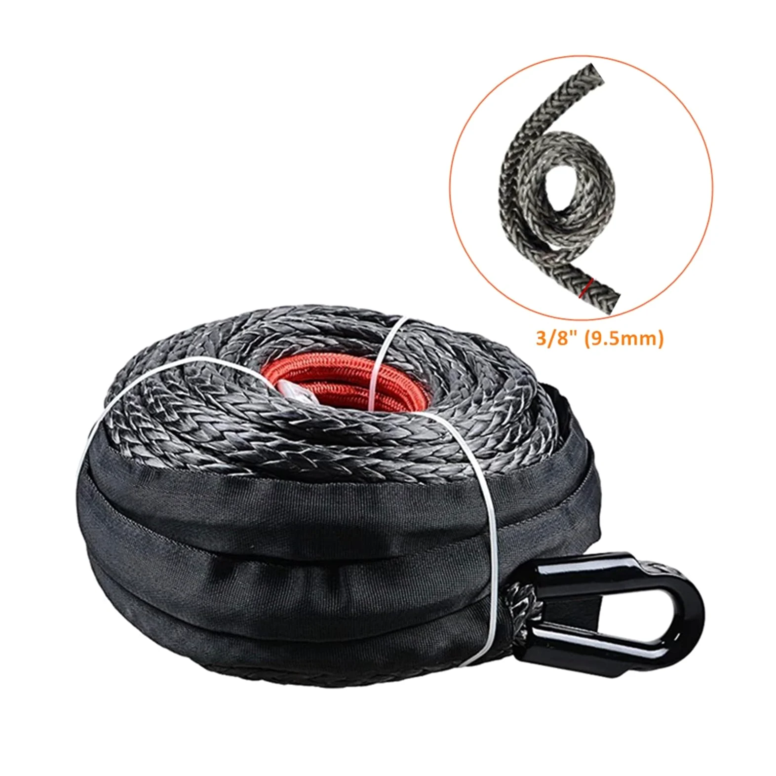 Cuerdas para Remolque, Cable de Cuerda de cabrestante de 3/8 "X 100 pies, Cable de cabrestante de 23809 Libras con Funda Protectora y Gancho for Cuerda de cabrestante de vehículo ATV SUV(Red Hook)