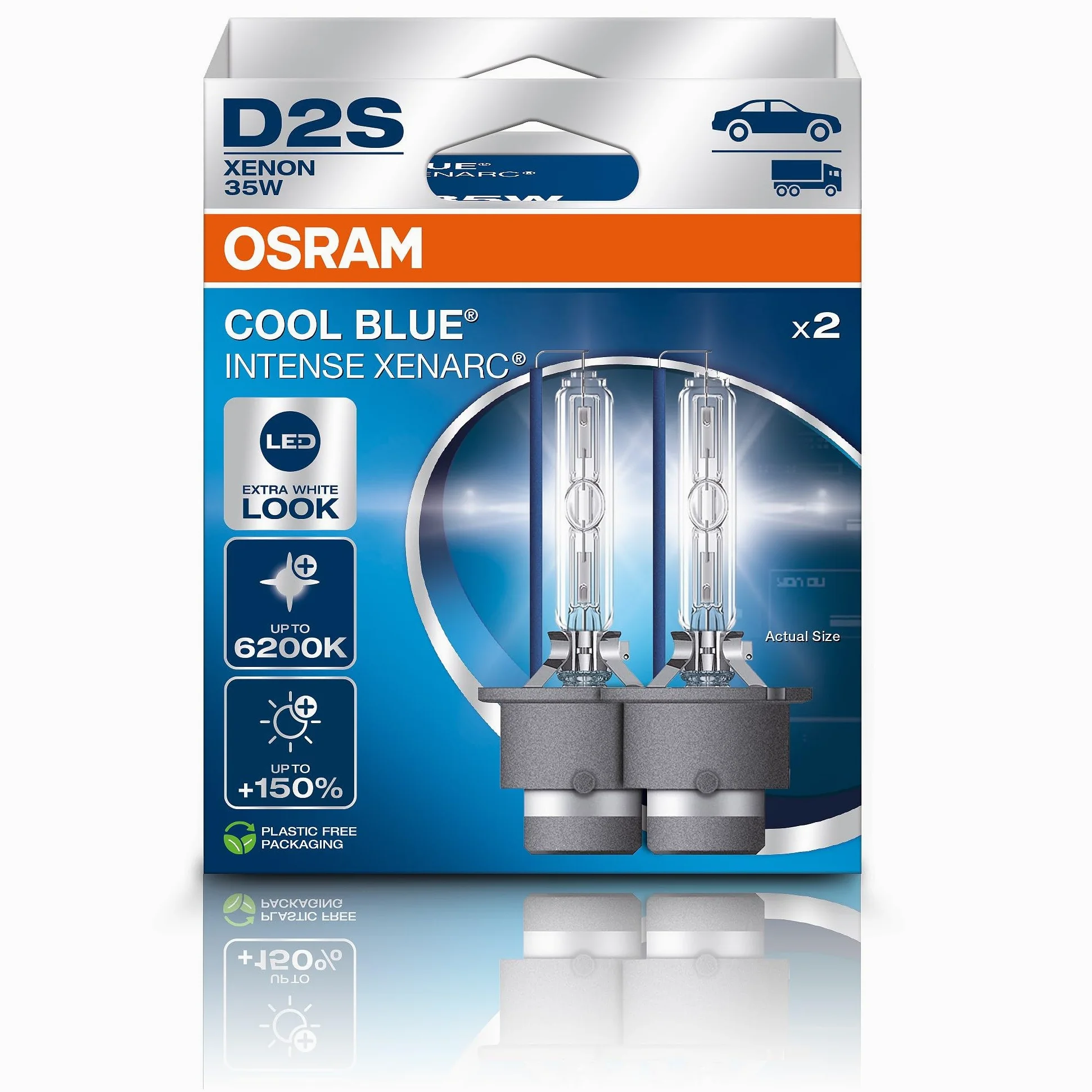 OSRAM XENARC COOL BLUE INTENSE D2S, +150% brillo, 6200K, lámpara de xenón, aspecto LED, pack 2 unidades