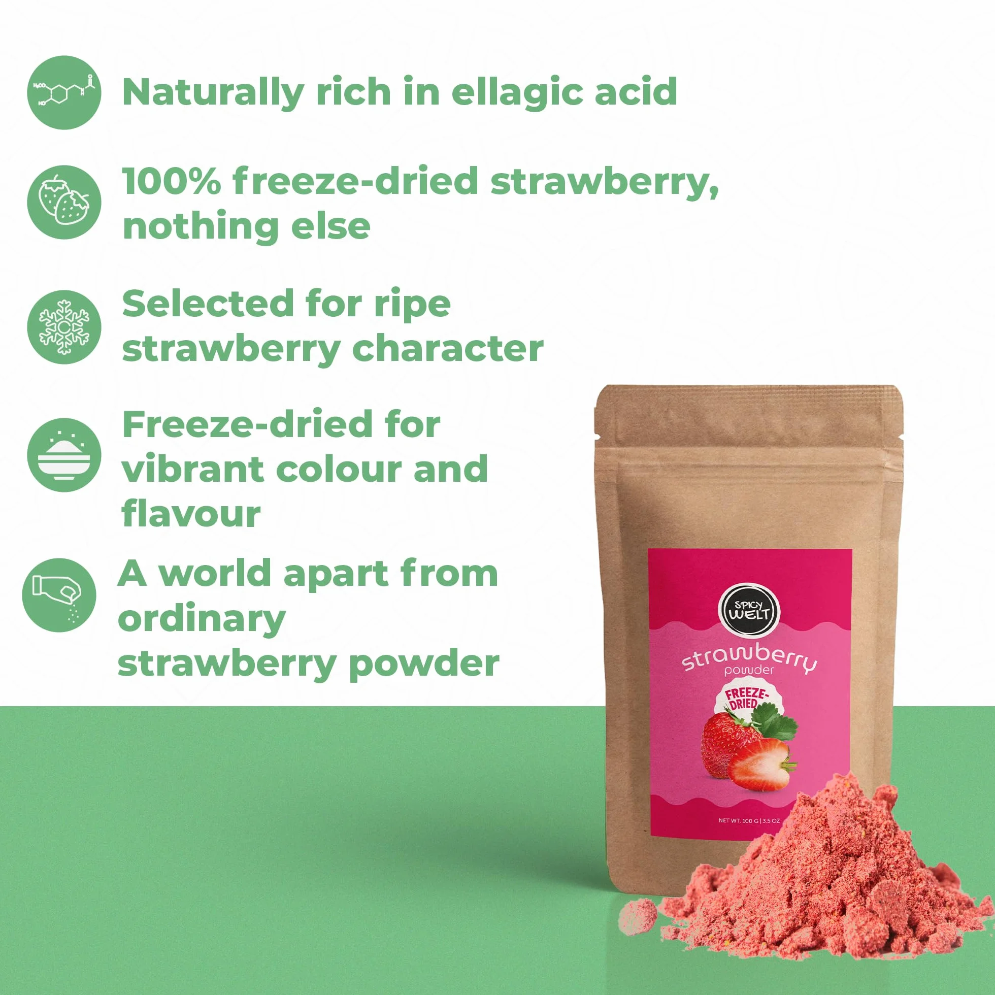 Spicy Welt Polvo de Fresa Liofilizada (100g) – Fresas Molidas Naturales para Batidos y Repostería
