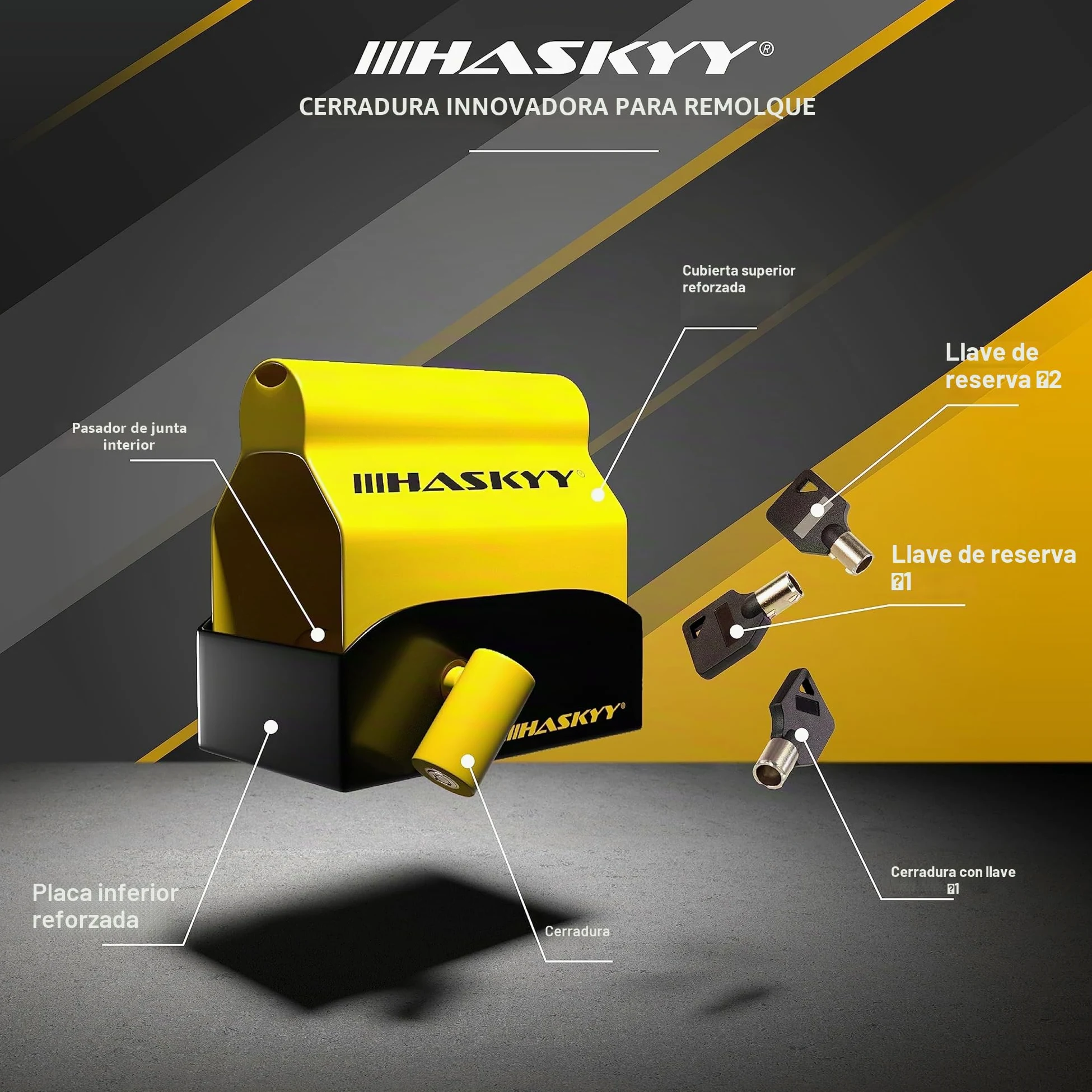 HASKYYY Bloqueo antirrobo Premium para remolques de caravanas Compatible con Gancho de Remolque ALKO - Incl. 3 Llaves