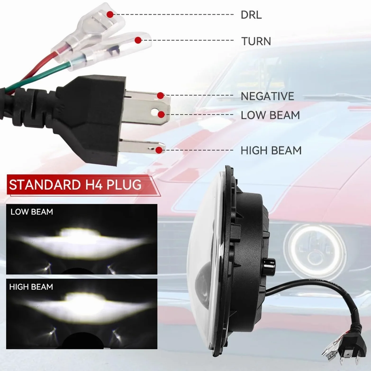 Bombilla para coche Compatible con Wrangler JK TJ Compatible con Hummer H1 H2 2 uds. Faros LED redondos de 7 pulgadas accesorios para coche Bombilla Coche