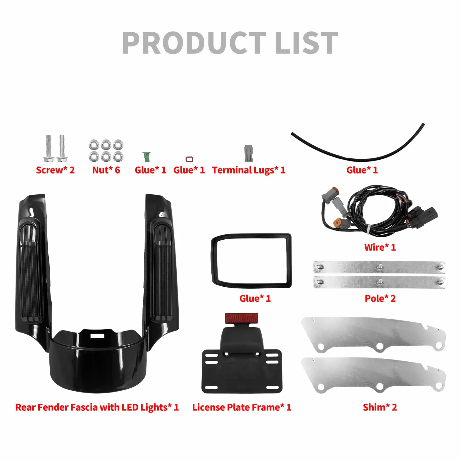 motocicleta trasera Fender Fascia LED luz para Harley Touring Road Glide Street Glide Electra Glide Road King Ultra Limited 14-2019 Negro brillante