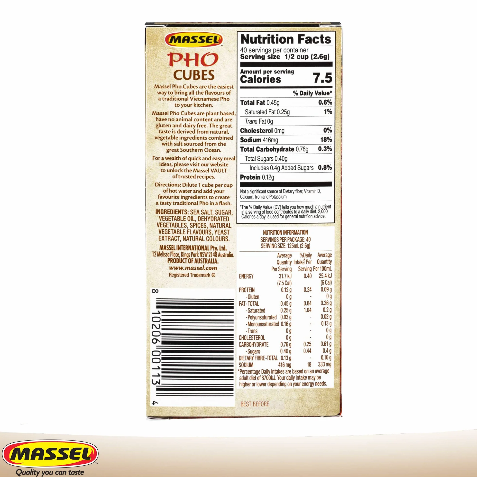 Massel Cubos asiáticos caldo instantáneo sin gluten sabor pho paquete 6 x 105 g