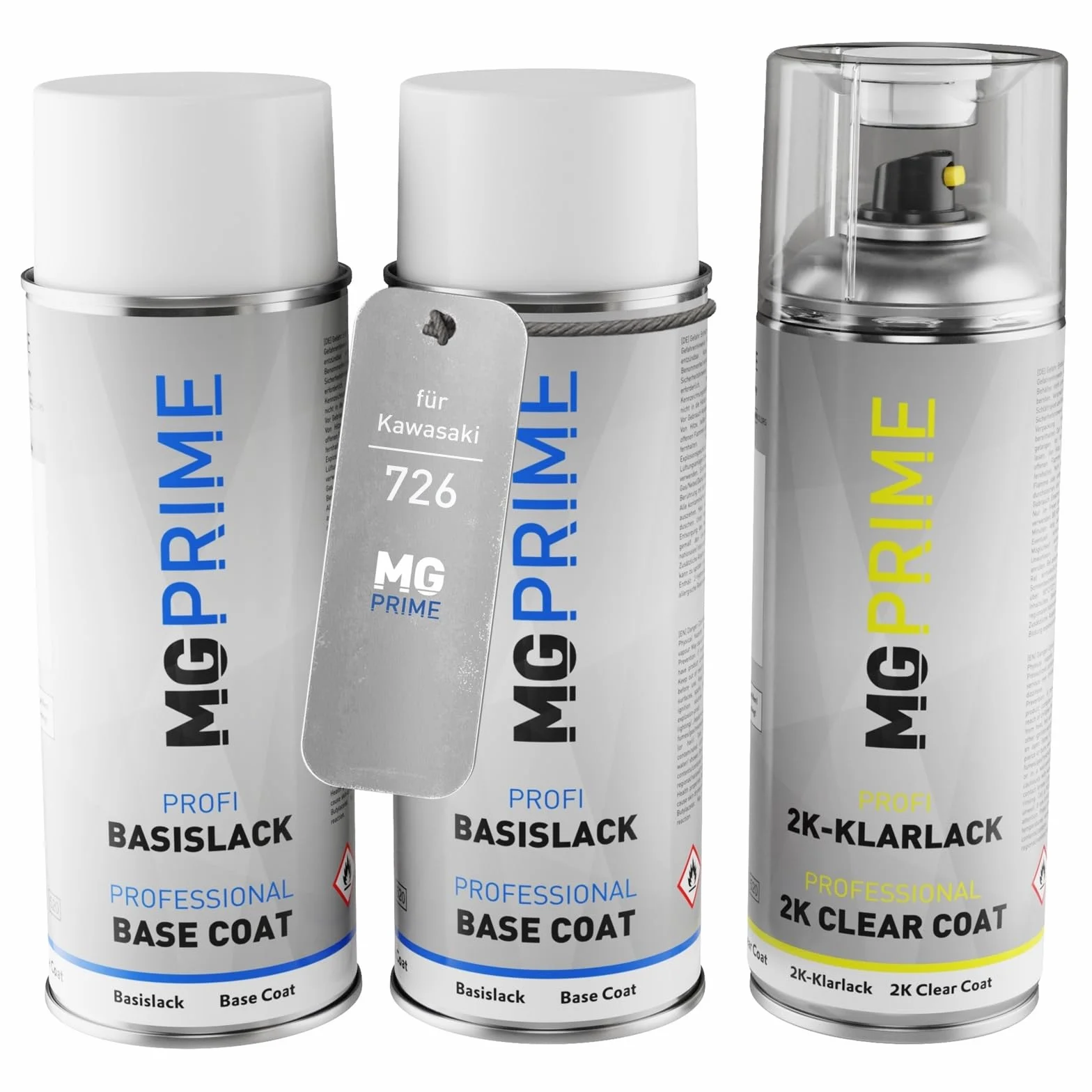 MG PRIME Pintura para motos Set de botes de spray de 2 componentes para Kawasaki 726 Ocean Blue Mica Fondo pintura base pintura transparente de 2 componentes aerosol
