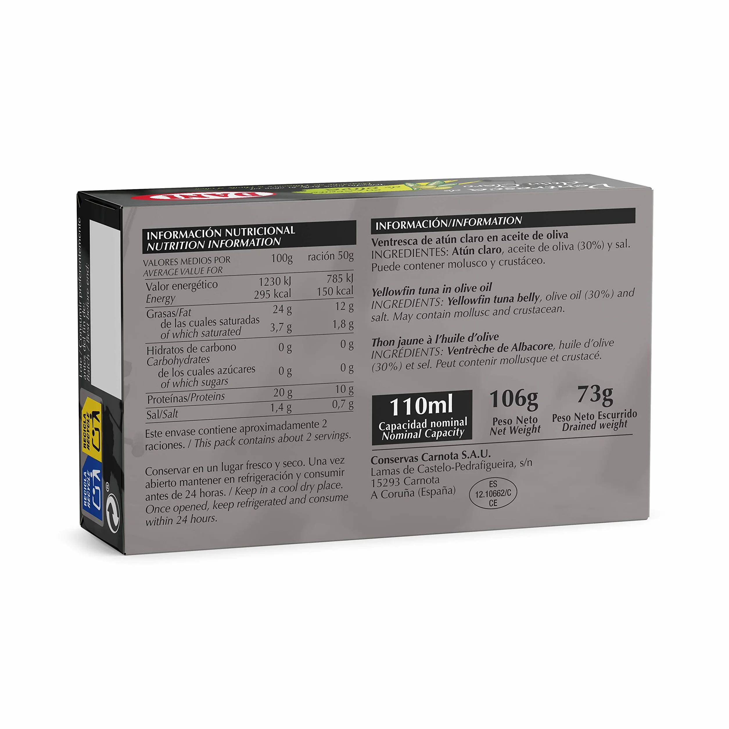 Ventresca de atún claro en aceite de oliva Dani 6 x 106 gr