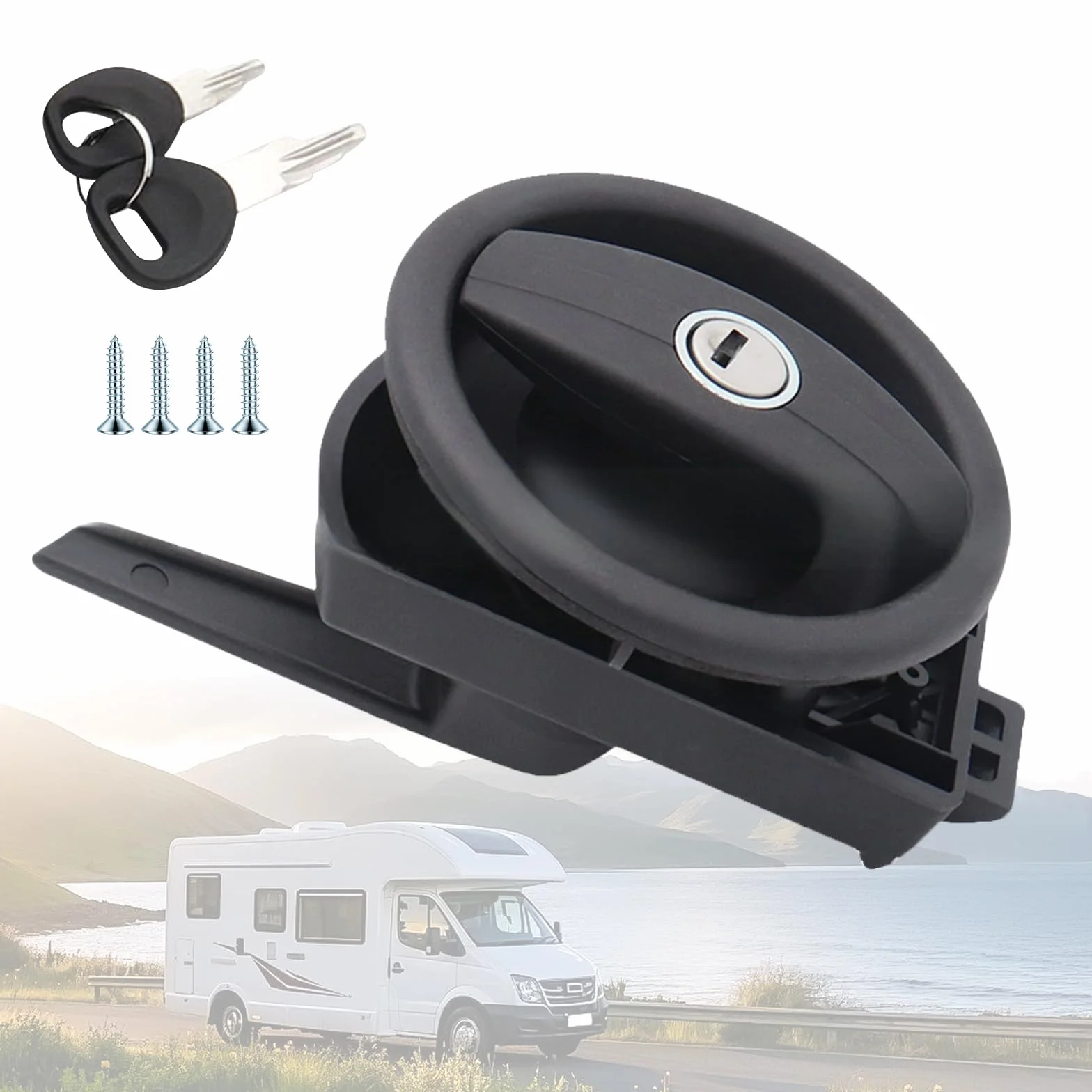 Caravana Cerradura Puerta Redonda, Cerradura Seguridad Furgoneta, Doble Control Con Llave, Compatible con la Mayoría de Puertas de Autocaravanas, Instalación Fácil Sin Taladrar