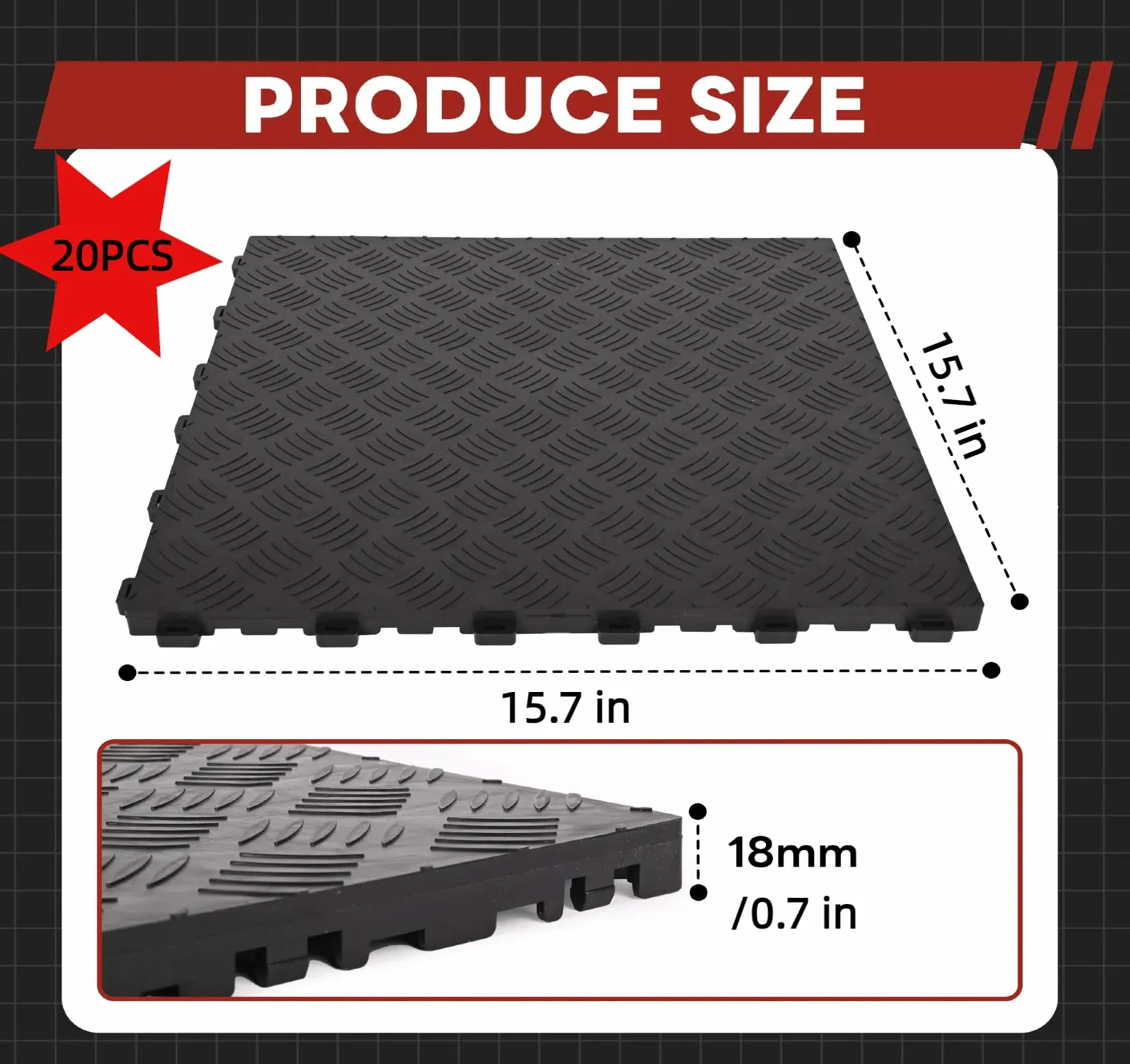 20 azulejos de PVC para garaje, azulejos de goma entrelazados, antideslizantes, tapetes de copolímero duraderos entrelazados modulares de 15.7 x 15.7 pulgadas