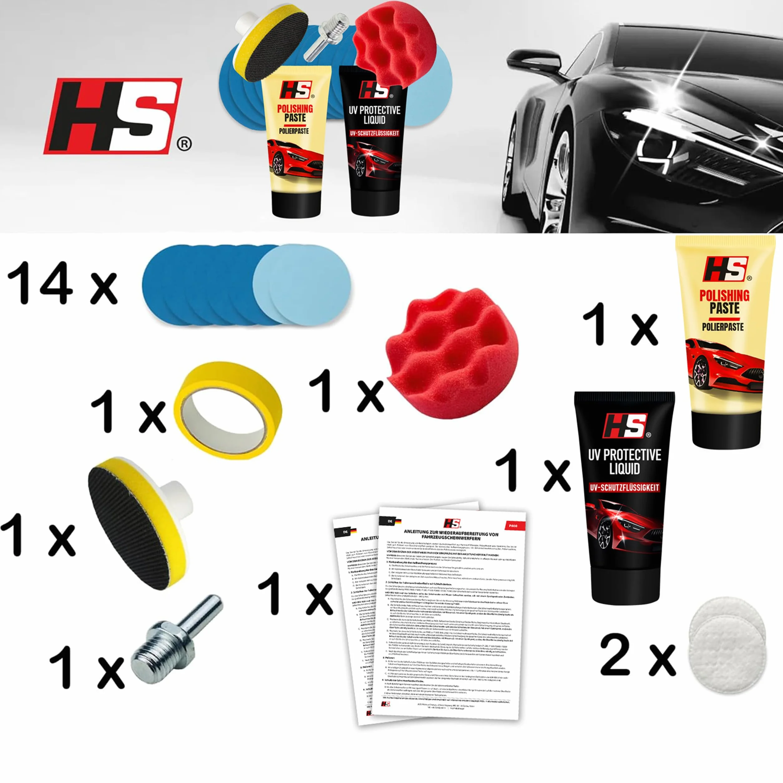 HS Pulir faros coche - Kit de polímero líquido para faros - Kit completo para restauración de faros de coche opacos y amarillentos - Kit de pulimento faros coche