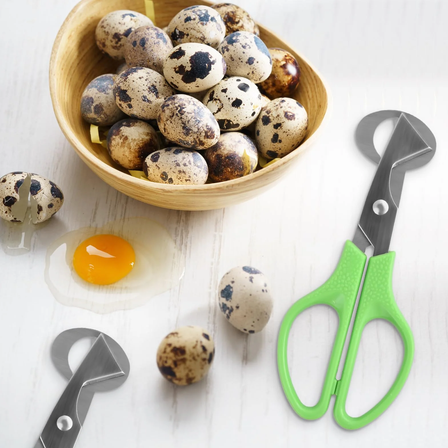 Tijeras Huevos de Codorniz de Acero Inoxidable, Cortador de Cáscara Huevo, Abridor de Huevos, Tijeras de Cocina, Negro, Verde