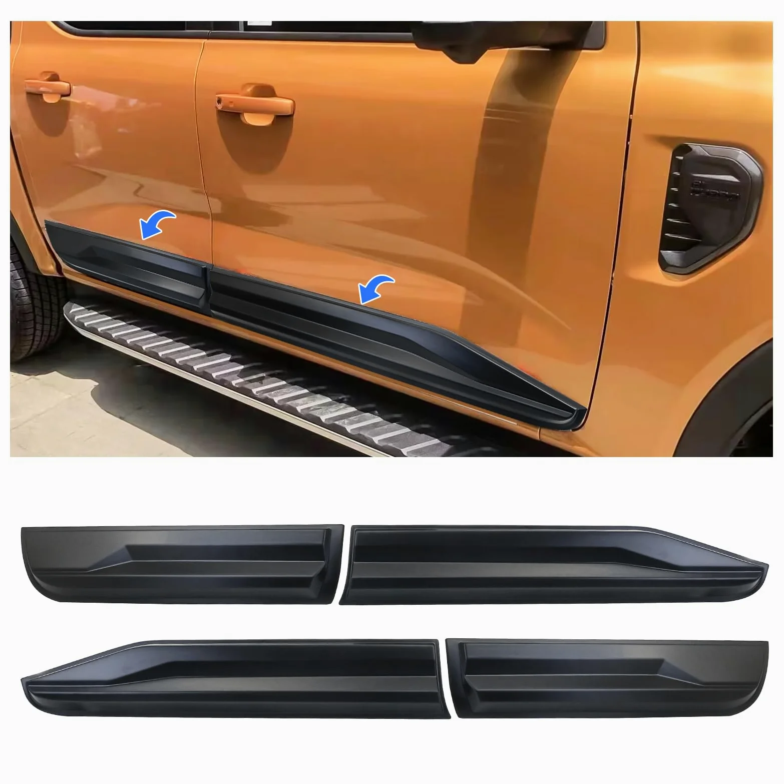 Fenders Molduras Laterales para Ford Ranger T9 2023-2024-2025 Wildtrak XL XLT Limited Platinum ABS Revestimiento de carrocería de Puerta Lateral