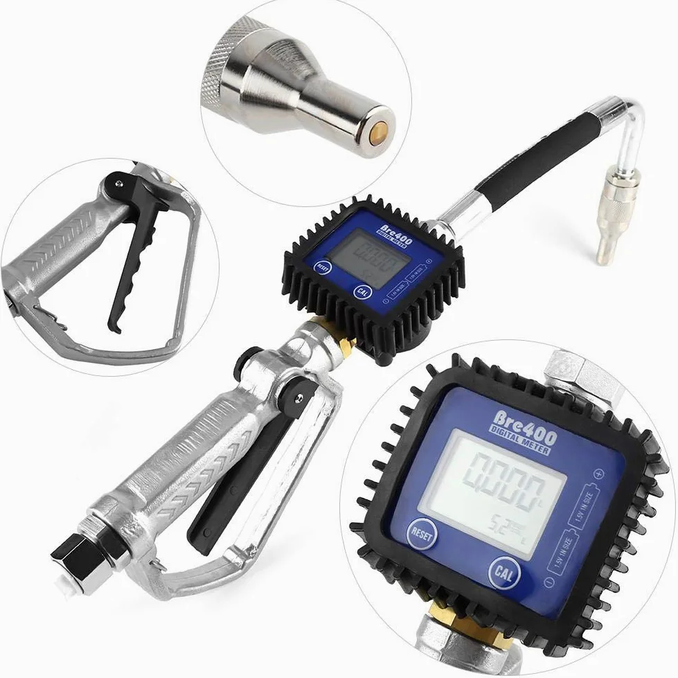 Boquilla de Medidor de Válvula de Control de Aceite Digital, Pantallas LCD 1-35l/min 1500Psi 100Bar Boquilla Lubricante Aceite Combustible Servicio Pesado Boquilla Llenado Pistola con Medidor de Flujo