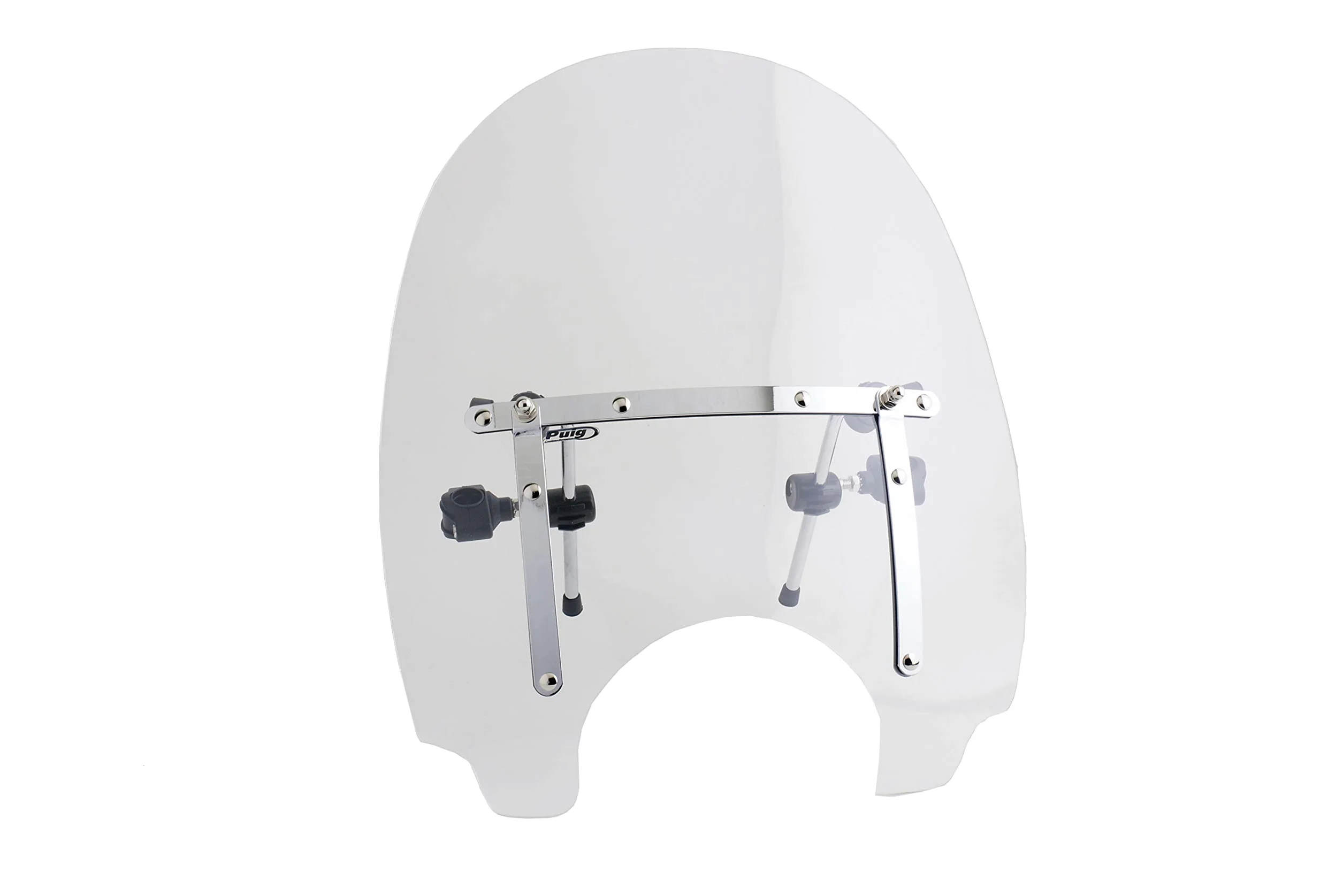 Puig 1984W Carenabrises para motos custom en metacrilato de 4 mm con diseño aerodinámico envolvente, alta protección frontal y fijación estable de cuatro puntos, Transparente