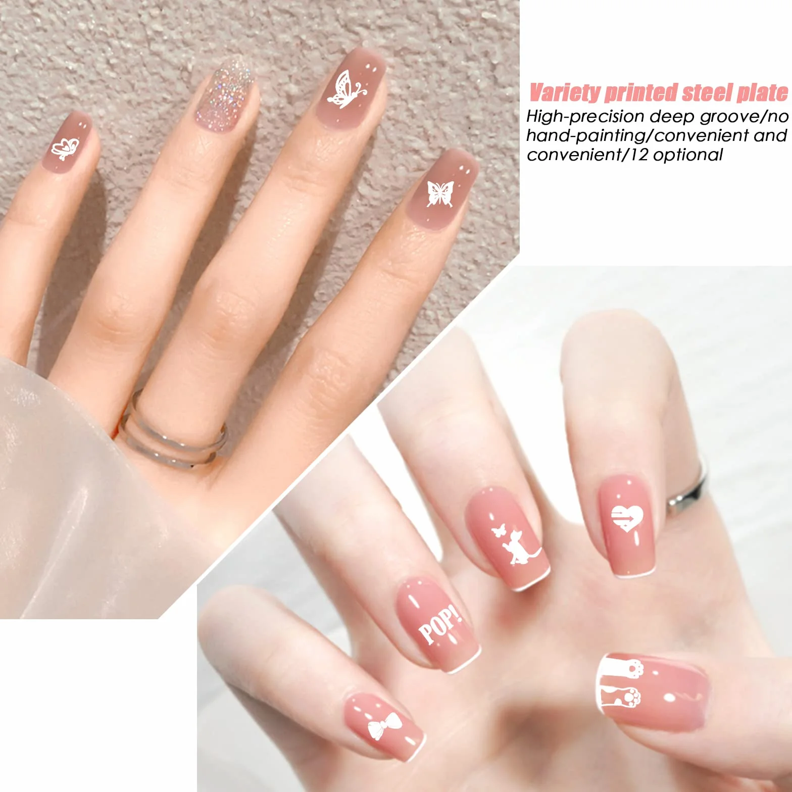 Nail Art Stamping Kit Plantillas para Uñas con Bolso Placas Sello Raspador Silicona