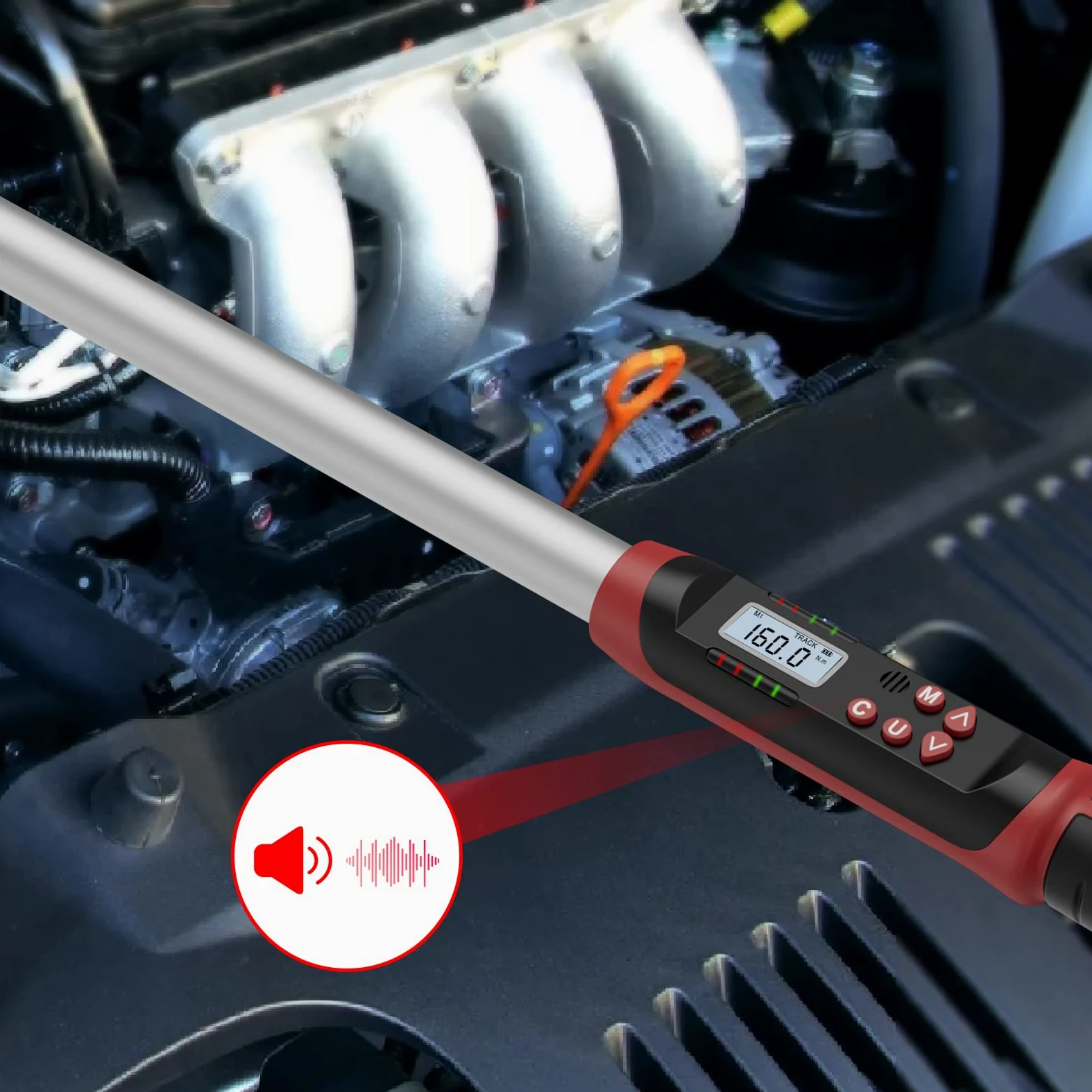 VANPO Llave Dinamométrica Digital 1/2" para Auto & Moto, 17-340Nm Llave Dinamométrica Kit, Precisión de Error ±2% con Memoria Preestablecida, Zumbador e Indicador LED