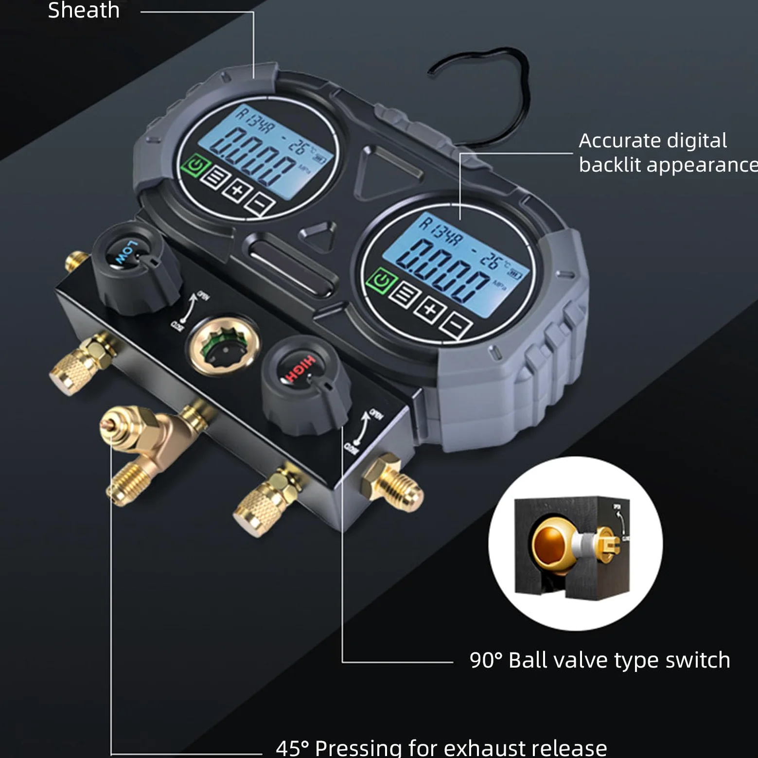 Medidor Digital de Colector único para HVAC, Medidor de Presión de Refrigerante Preciso para Carga y Diagnóstico, Construcción Duradera de ABS, Incluye 1 de Presión
