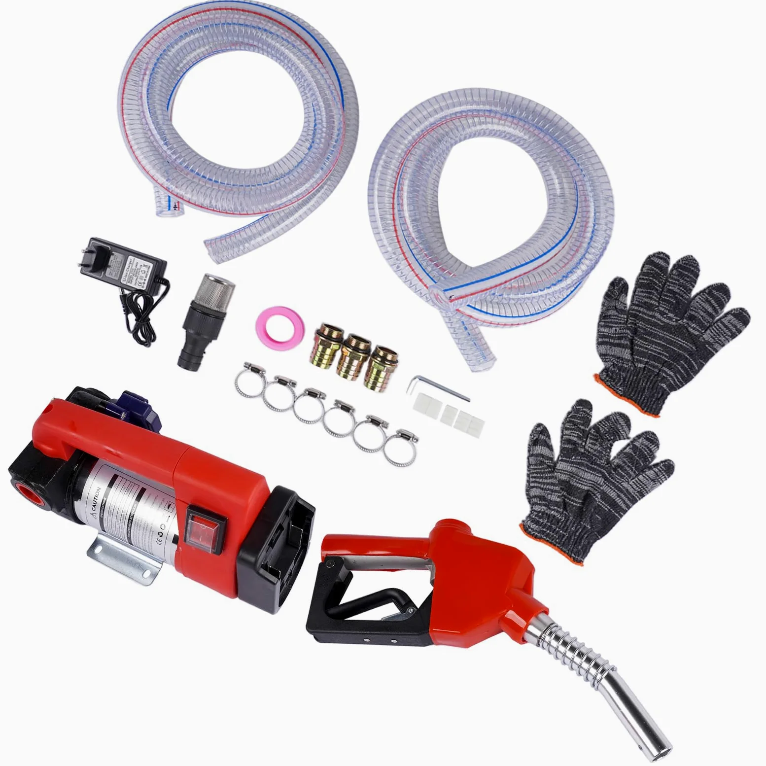Bomba de Trasvase Diesel a Batería 21V Caudal 45 L/m, Eléctrica Bomba Portátil con Pistola, Filtro y 2 x 2m Mangueras para Diesel, Keroseno, sin batería Hopzty