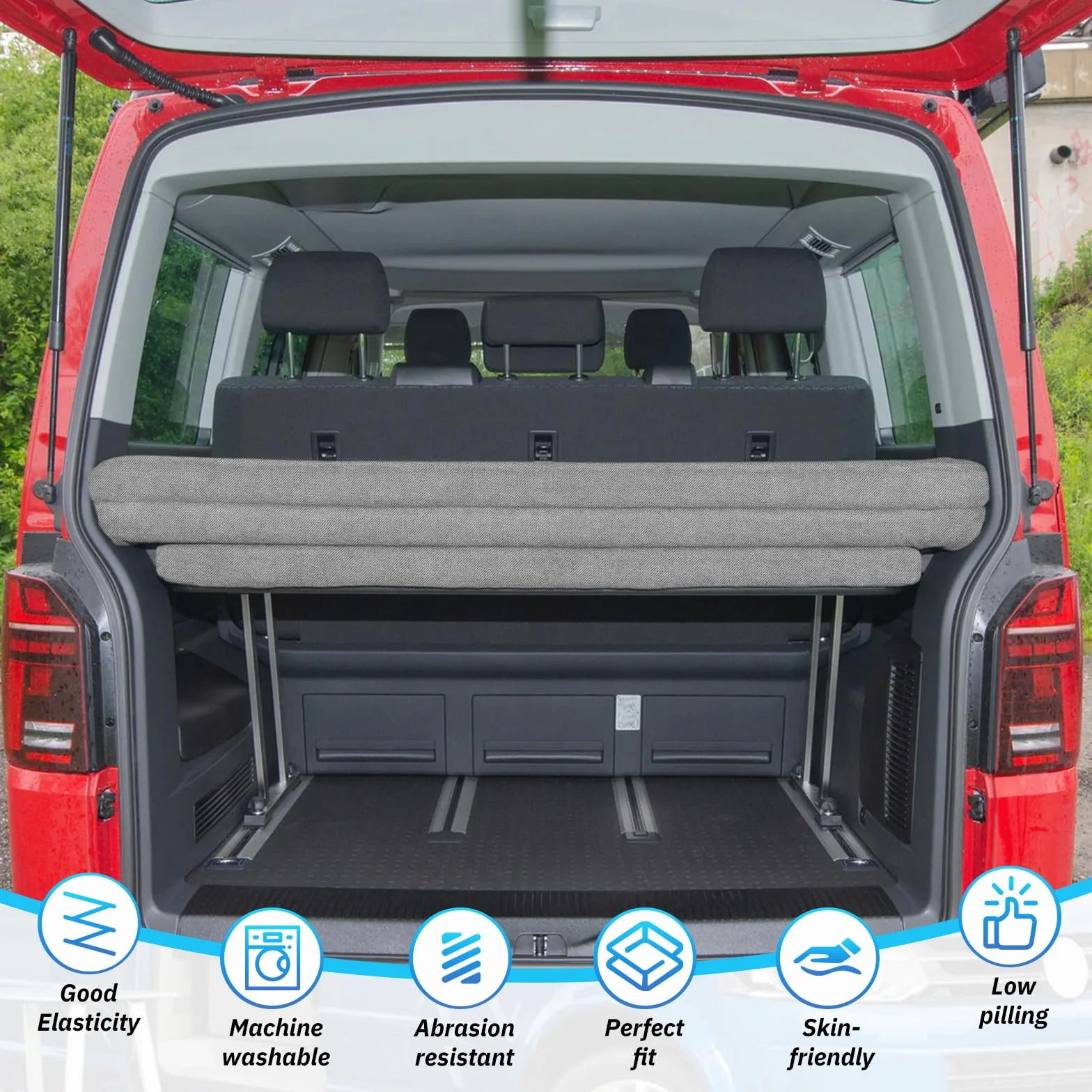Colchón para VW T4 T5 T6 T6.1 Multivan California Beach Caravelle Transporter, gris Colchón plegable desplegable 185x148x8cm