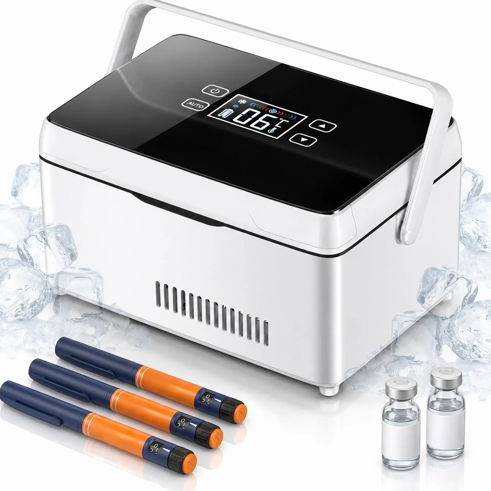 Nevera portátil para 8 – 12 bolígrafos y cartuchos de insulina, con control inteligente de temperatura y 2 baterías de 7800 mAh, interior de aluminio, nevera para medicamentos para viajes