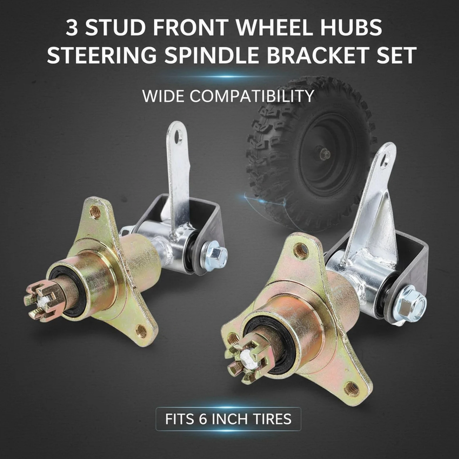 SustVita Eje de dirección delantera Go Kart, 1 par con 3 bujes de perno, nudillos de dirección ATV de montaje de 78mm para rueda de 6 pulgadas