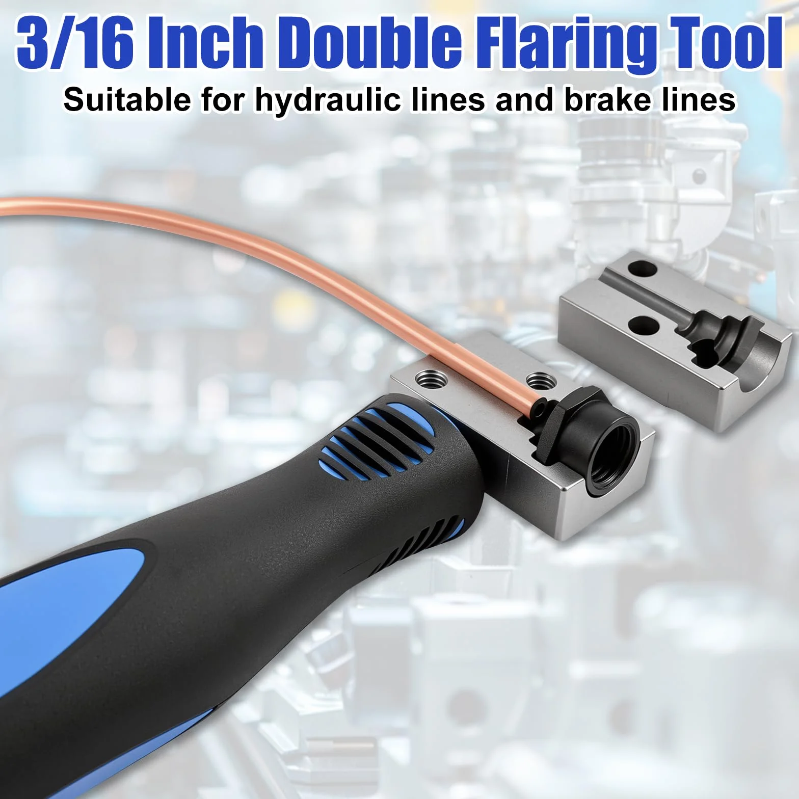 Poweka Kit de Herramienta Abocardar Tubos Freno DIN, 4,75 mm (3/16") Universal Herramienta para Bordes de Tubos de Freno, 7,62 m Cable de Freno con 16 Racores y 5 Conectores