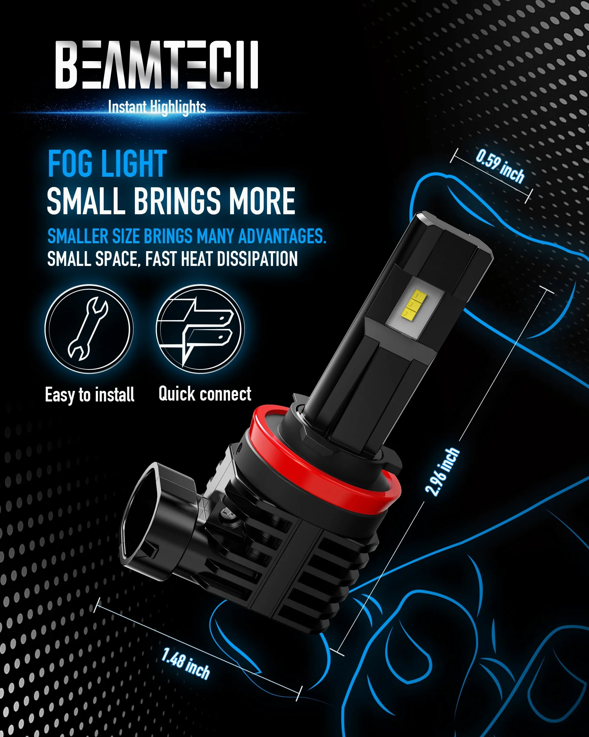 Beamtech H11 - Bombilla LED para faros delanteros, 50 W, 6500 K, 8000 lúmenes, extremadamente brillante, H8 H9 CSP Chips Kit de conversión