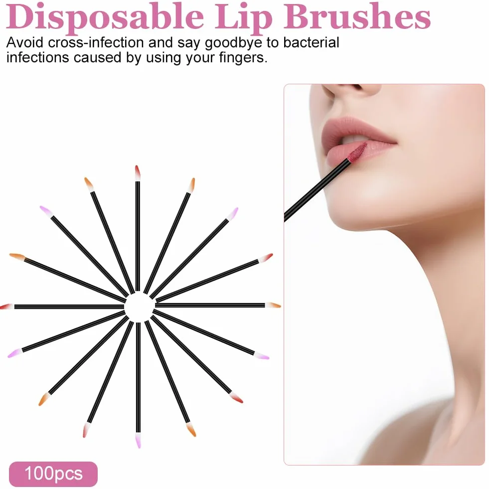 Cepillos para Maquillaje de Labios Desechables, Pinceles Aplicador Labial, Cepillos de Lápiz Labial, Negro 100PCS