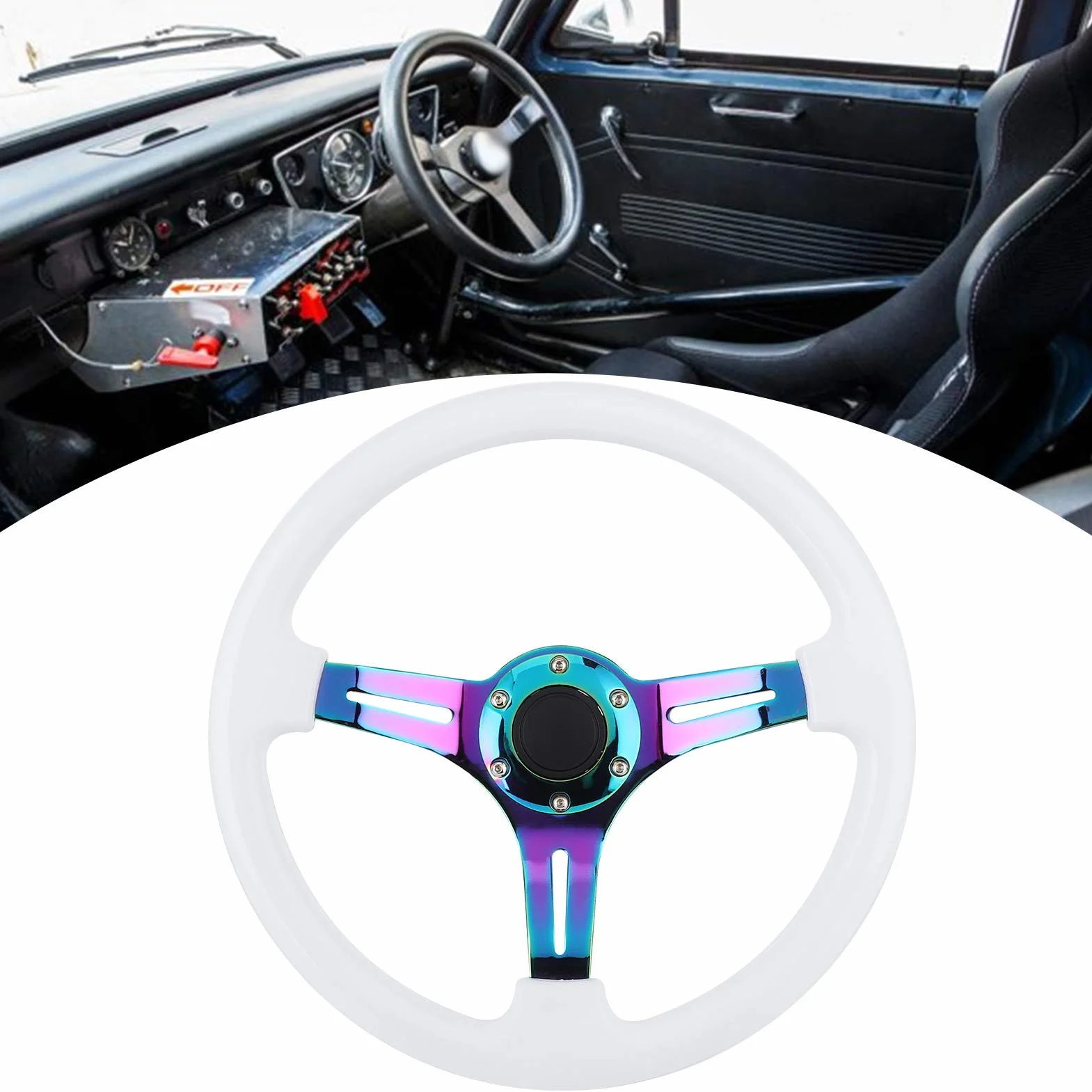 Aramox Volante de Carreras de 14 Pulgadas ABS y Acero Rueda de Deriva de 6 Orificios Reemplazo de Ajuste Universal de 350 Mm con Agarre Mejorado Radios Coloridos para la Mayoría de los Vehículos y